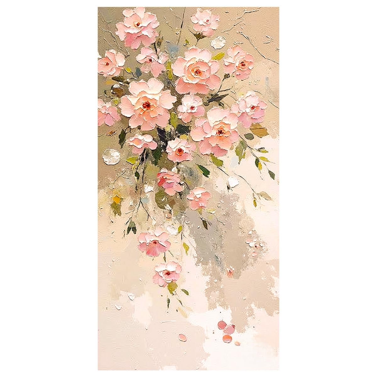 LCDIUDIU Flower Oil Paintings On Canvas Pink Unframed Textured Rose Wall Art Abstract Floral Aesthetic Wall Decor Modern Artwork for Living Room Bedroom Home Office 70X140Cm(27.5X55.1Inch)