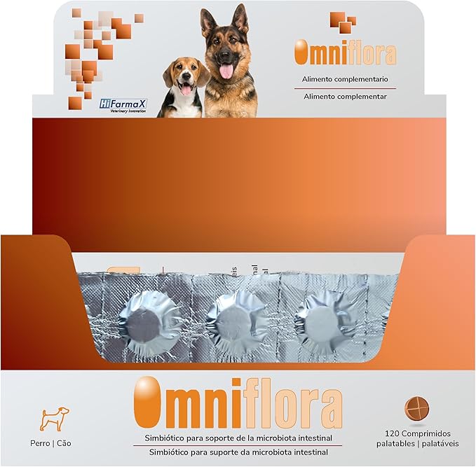 Omniflora Hifarmax - Prebiótico y Probiótico para Perros | Suplemento Digestivo con Probióticos para Perros | Apoyo Gastrointestinal | Complemento Alimenticio para la Flora Intestinal, 120 Comprimidos