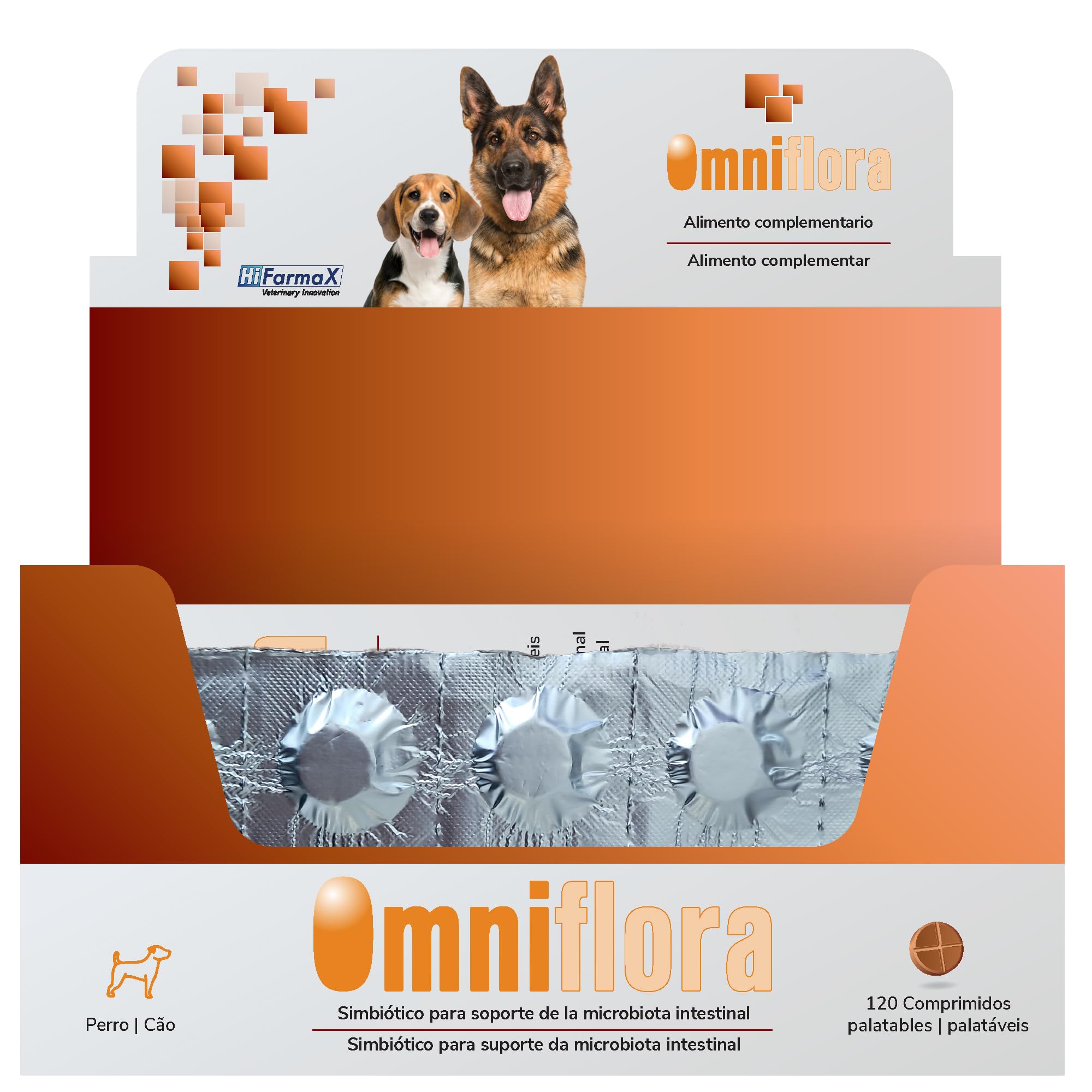 Omniflora Hifarmax - Prebiótico y Probiótico para Perros | Suplemento Digestivo con Probióticos para Perros | Apoyo Gastrointestinal | Complemento Alimenticio para la Flora Intestinal, 120 Comprimidos