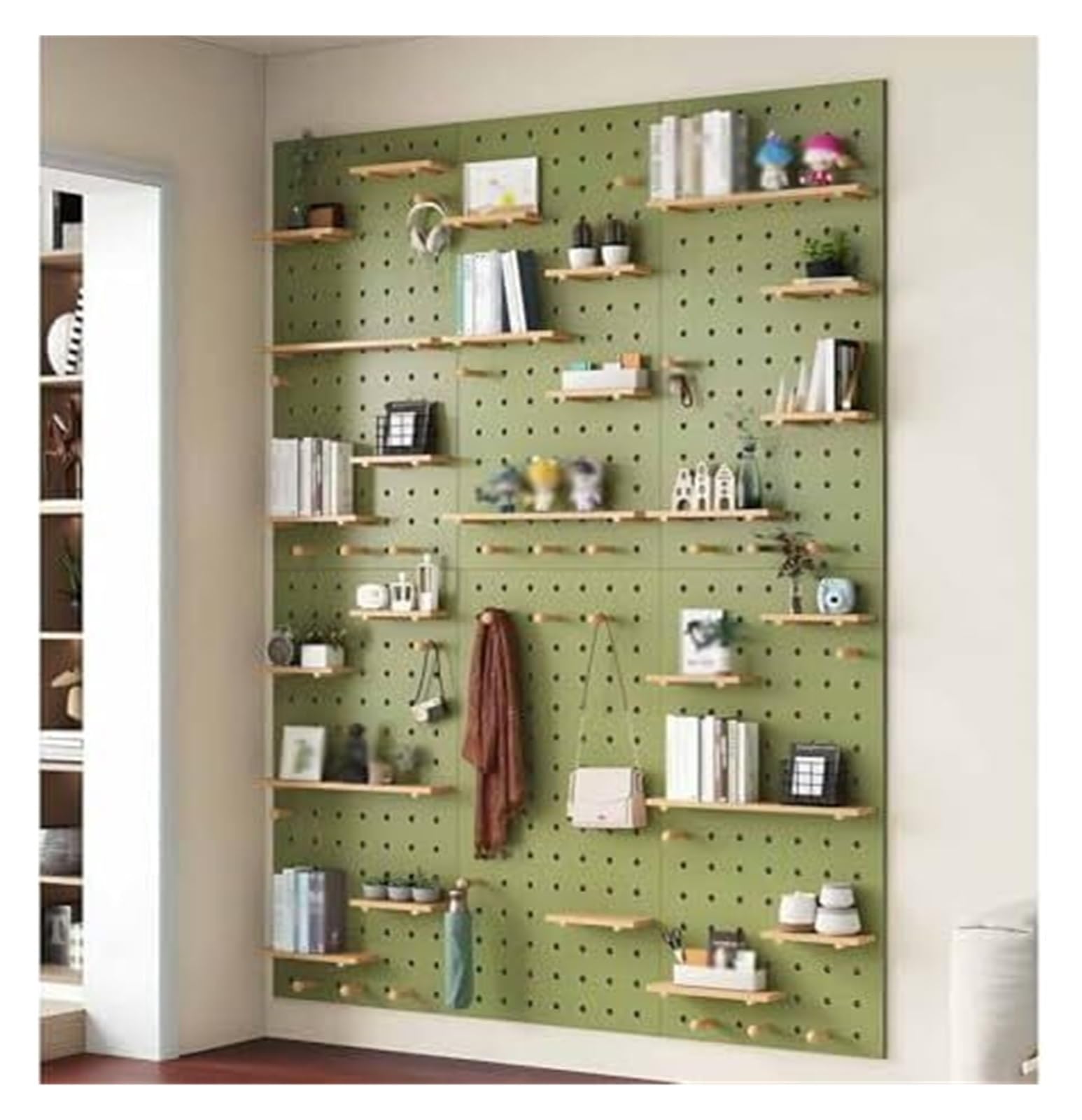 Peg Board,Pegboard Panels, Pegboard Combination Kit 16 Mm Thick Wooden Pegboard Wall Mounted Peg Boards Organizer(Green,60x80cm)