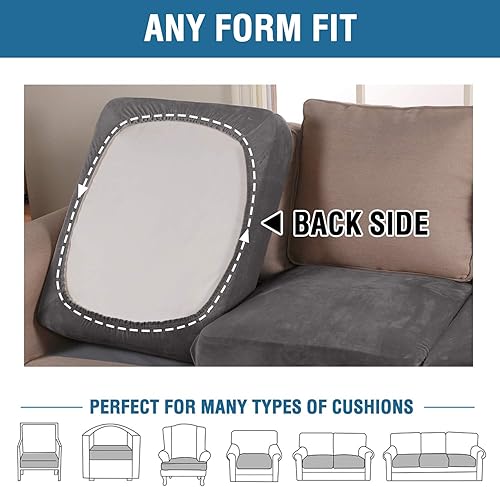 Miniatura 7 de H.VERSAILTEX - Funda de cojín de terciopelo elástico para silla o sofá, con parte inferior elástica, lavable