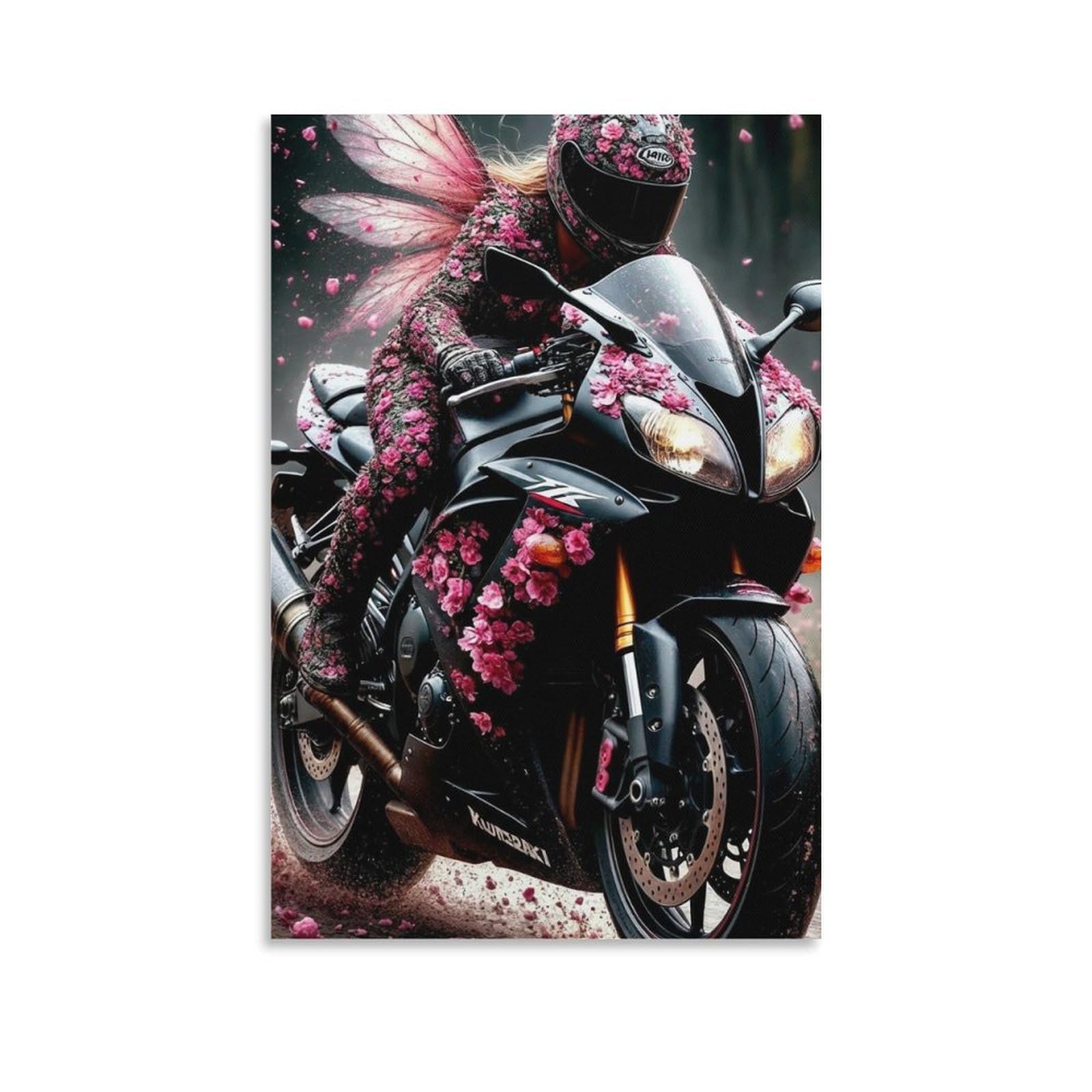 DHBANEIOK Fairy Rider Motorcycle Wall Decor Poster Giclee Canvas Prints Modern Wall Art Picture Wall Hanging for Dining Room Kitchen Home Office Decor 24x36inch(60x90cm)