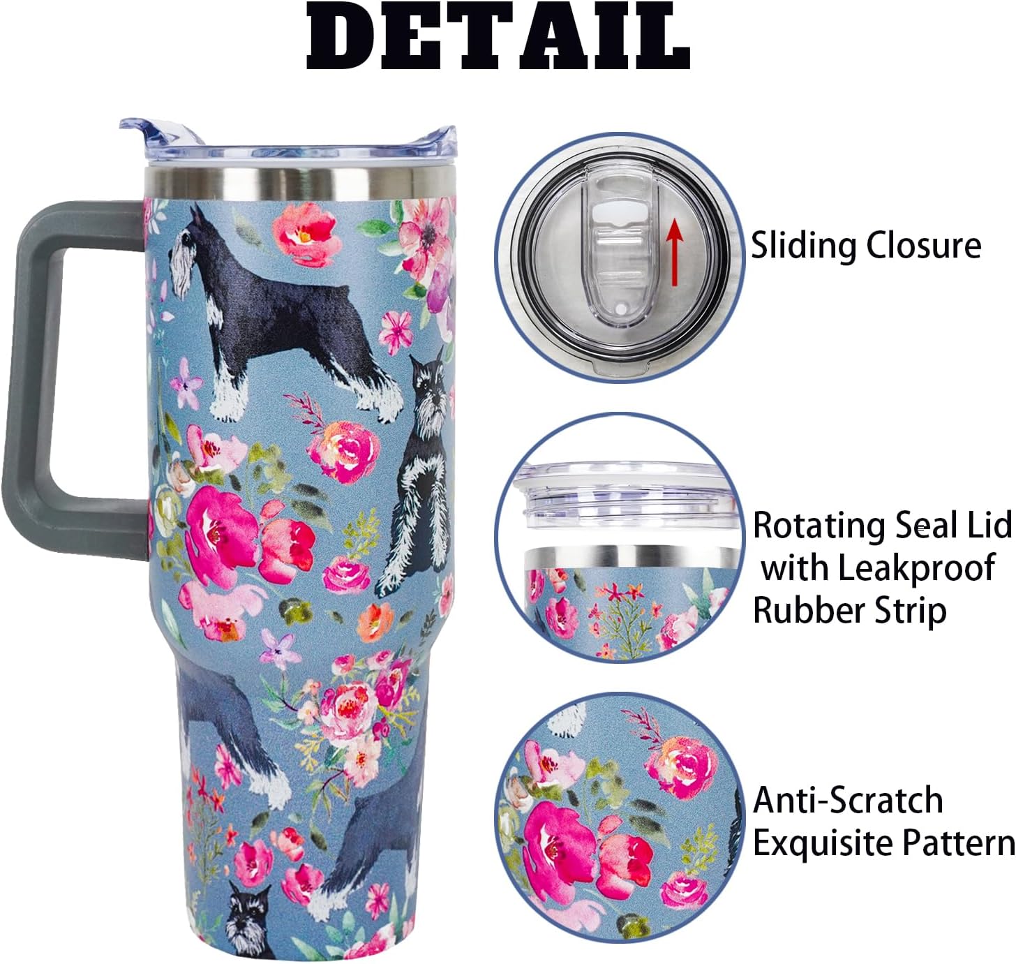 Schnauzer Gifts for Women Cute Dog Tumbler Coffee Cup for Women Schnauzer Travel Mug 40 OZ Stainless Steel Insulated Water Bottle With Lid and Straw - Image 4