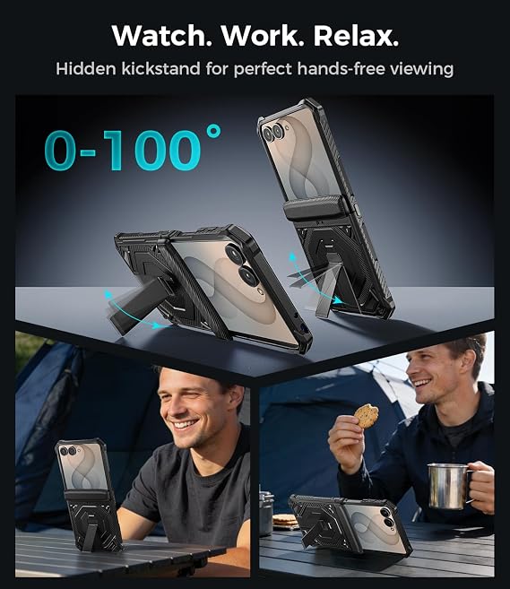 for Samsung Galaxy Z Flip 8 Case/Galaxy Z Flip 7 Case with Stand, Black