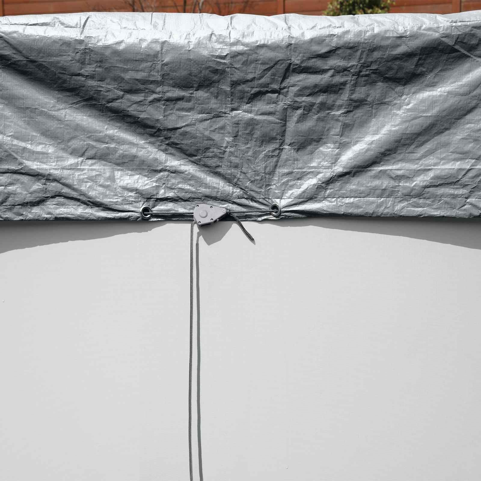 Couverture de Piscine Ronde 4,57 m en Polyester Gris avec Sangles, Trous de Drainage, Protection hivernage pour Piscine Hors Sol, antipoussière, Durable et Facile à Ranger