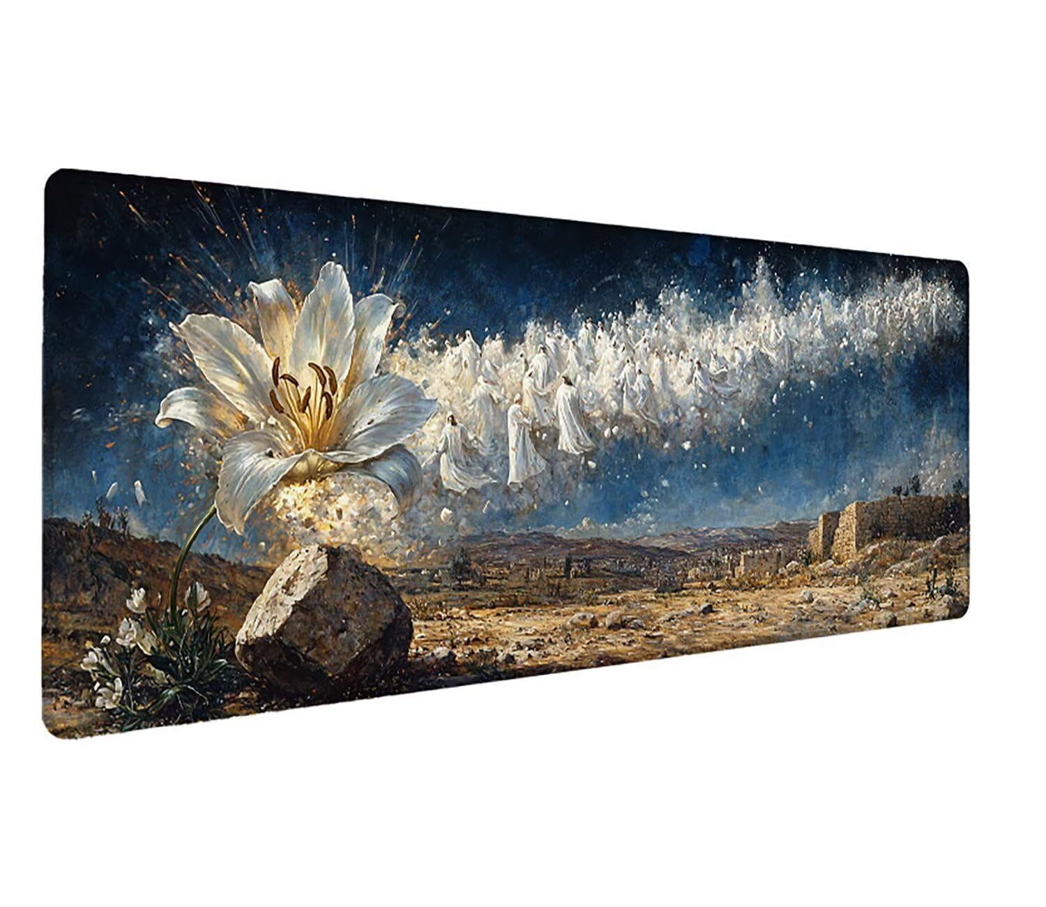 Podkładka pod mysz do gier XXL kwiat anioła, podkładka pod mysz XXL - 1400 x 600 x 3 mm, podkładka pod mysz matowa, bardzo duża tkanina na biurko dla graczy, antypoślizgowa podstawa, dla graczy