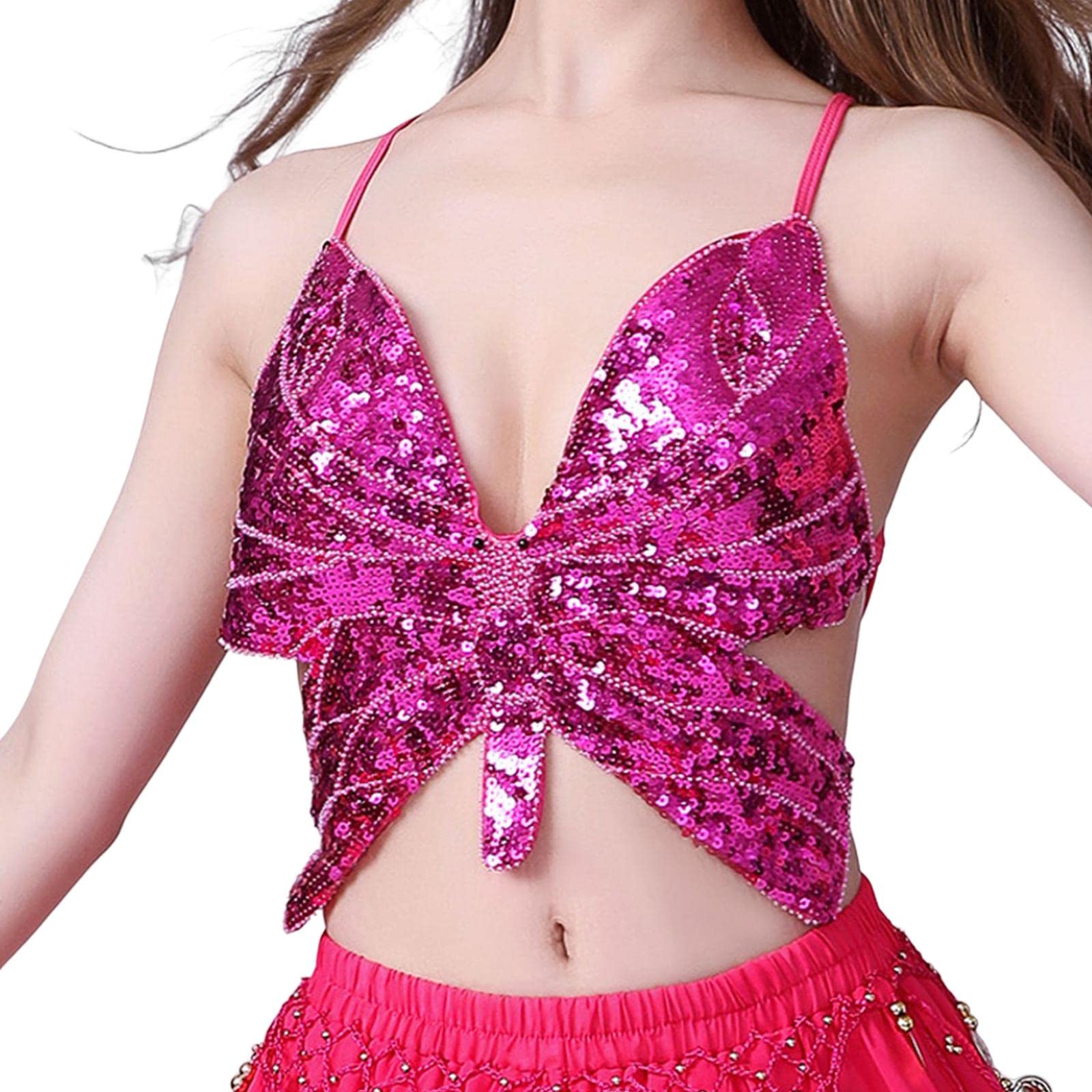 Sequin Butterfly Crop Top Halloween Party Belly Dance Club Rave Rose Red-image-10