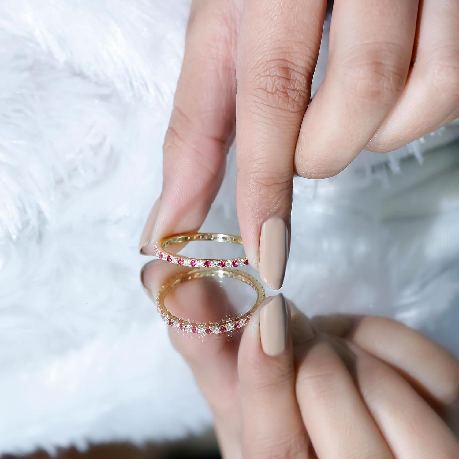 Certified Real Ruby Eternity Ring for Women, AAA Quality, Ruby Moissanite Wedding Band - Ready To Gift