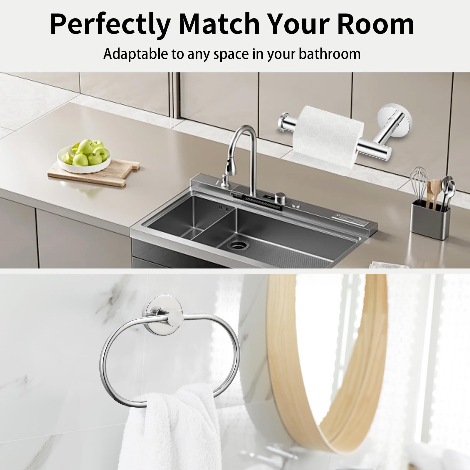 Toilet Paper Holder/Towel Ring, Eolax Chrome Bathroom Hardware Accessories - Image 2