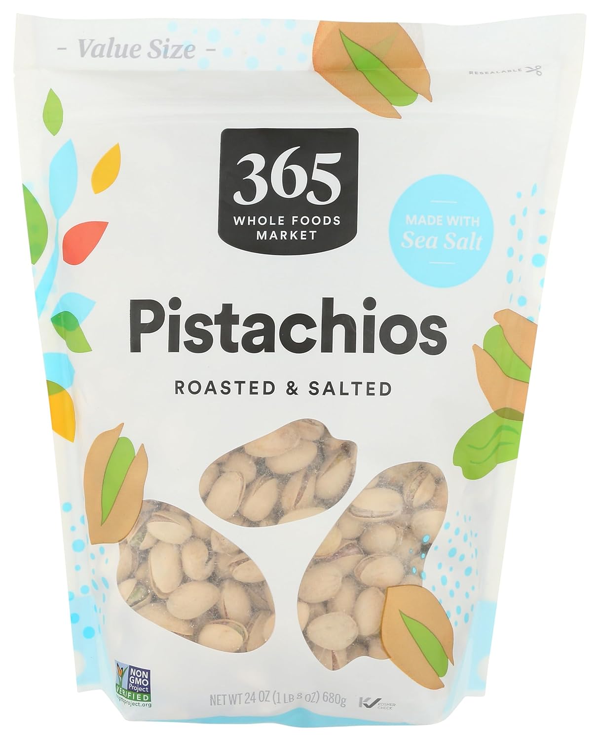 365 by Whole Foods Market Roasted & Salted Pistachios, 24 Oz - Premium California Nuts, Protein-Rich Snack, Resealable Bag