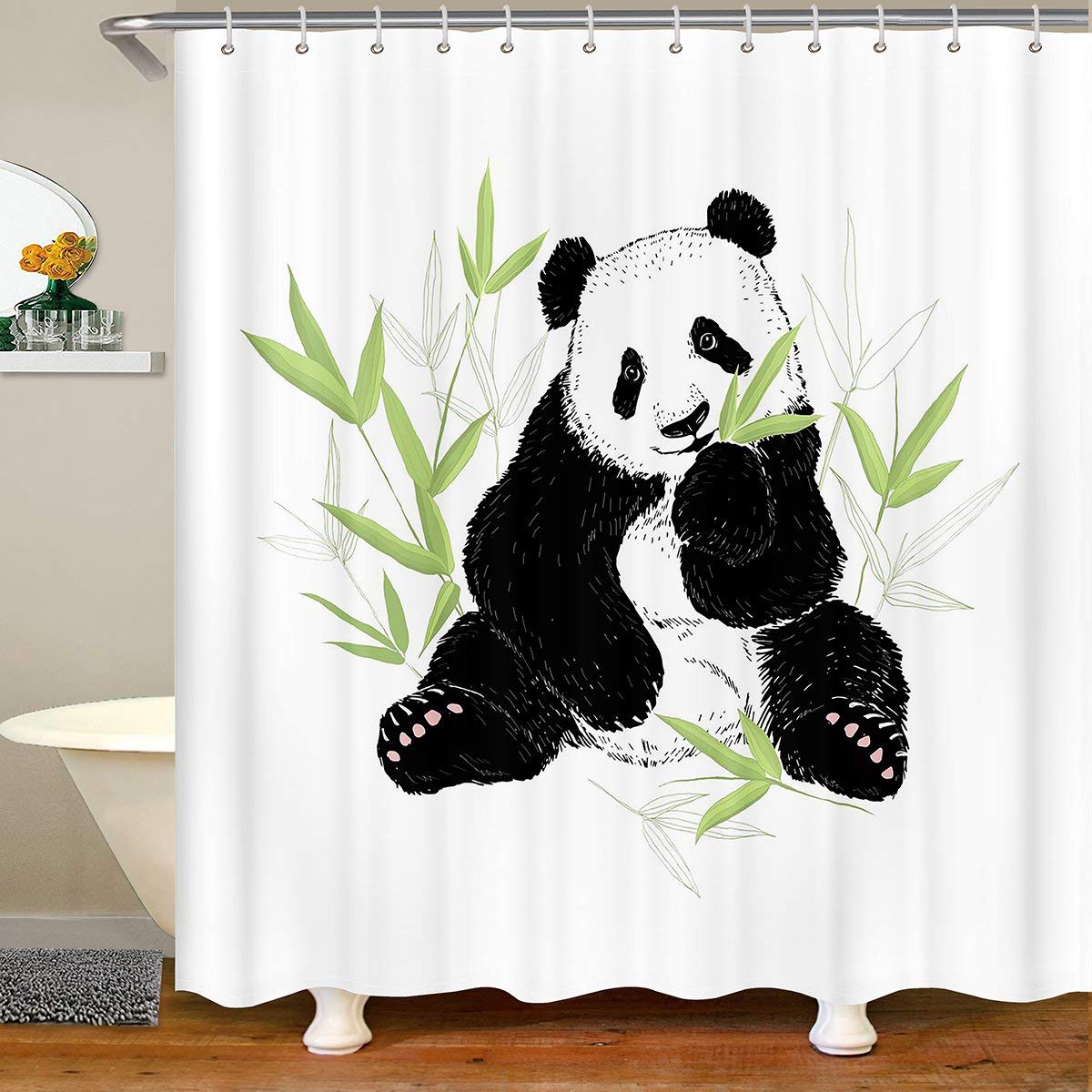 Loussiesd Panda Bathroom Shower Curtain Cartoon Giant Panda Waterproof Kids Boys Girls Cute Bamboo Shower Curtain with Hooks Chinese Bear Animal Decor Curtains180x180cm