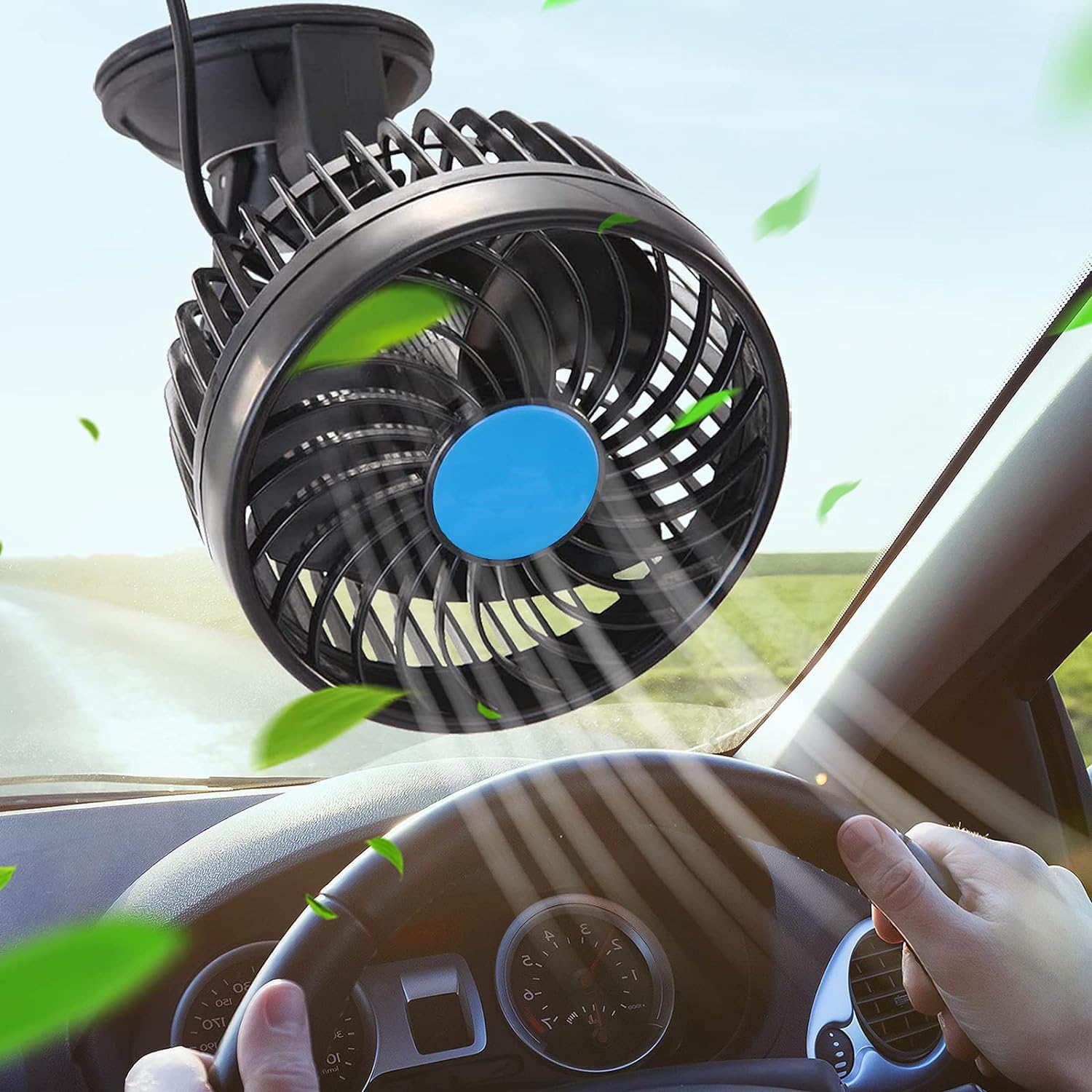 Ventilador Coche 12V con Ventosa, Velocidad Continua, Enfriamiento 360° Ajustable, Ventilador Eléctrico Silencioso 4.5" para Camiones, Furgonetas, SUV, Autocaravanas, ATV y Barcos