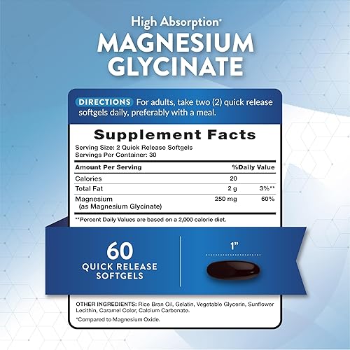 Miniatura 2 de Nature's Truth Cápsulas blandas de glicinato de magnesio | 250 mg | 60 píldoras | Alta absorción | Suplemento sin OMG y sin gluten