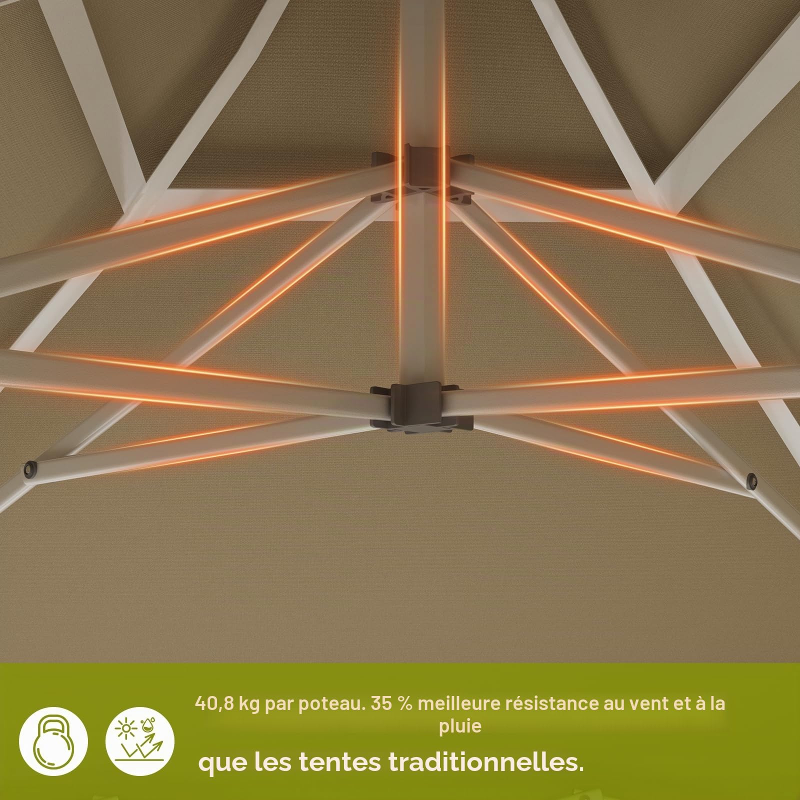 JUMMICO Tonnelle 3x3m Pliante +10cm Hauteur Intérieure - Beige | Toile Oxford Imperméable, Robuste et Durable - Tente de Fête Élégante - Idéale Jardin, Camping et Fêtes