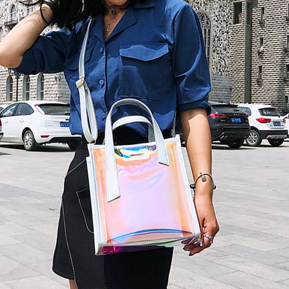 Borsa a mano in stile casual, lucida, olografica, trasparente, con ologramma a tracolla, borsa da viaggio, impermeabile, grande capacità, per donne large Gold