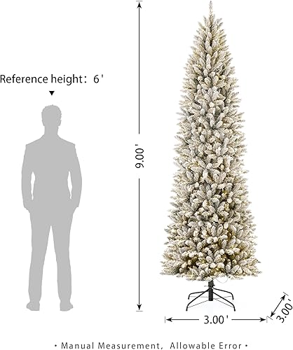 Vista 117 de Glitzhome Prelit Christmas Tree, 6ft Flocked Artificial Christmas Tree Serene Snowscape Fir with 300 Warm White Lights for Home, Office, Party