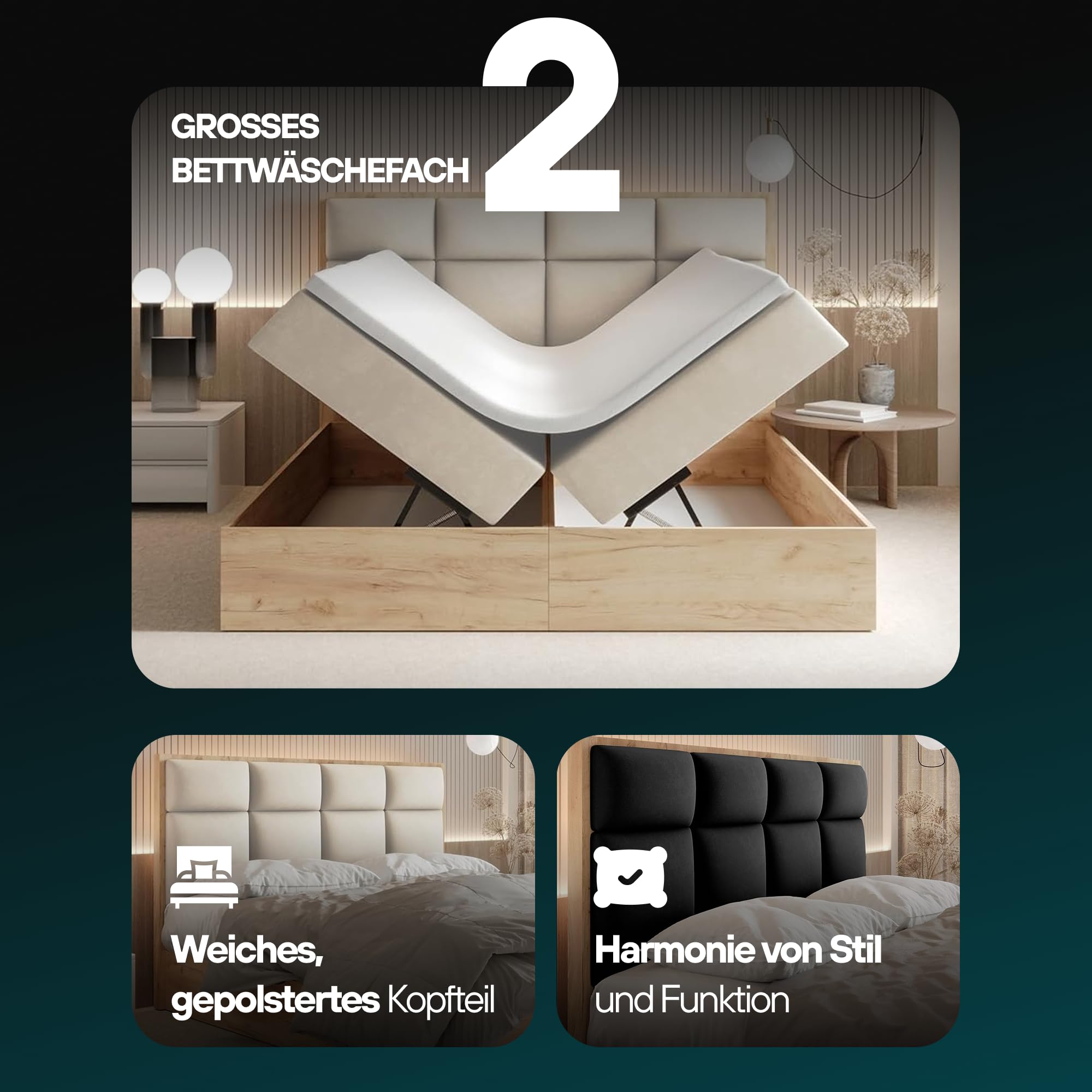 TRADA Boxspringbett 180x200 cm mit Taschenmatratze, Selva, Grau