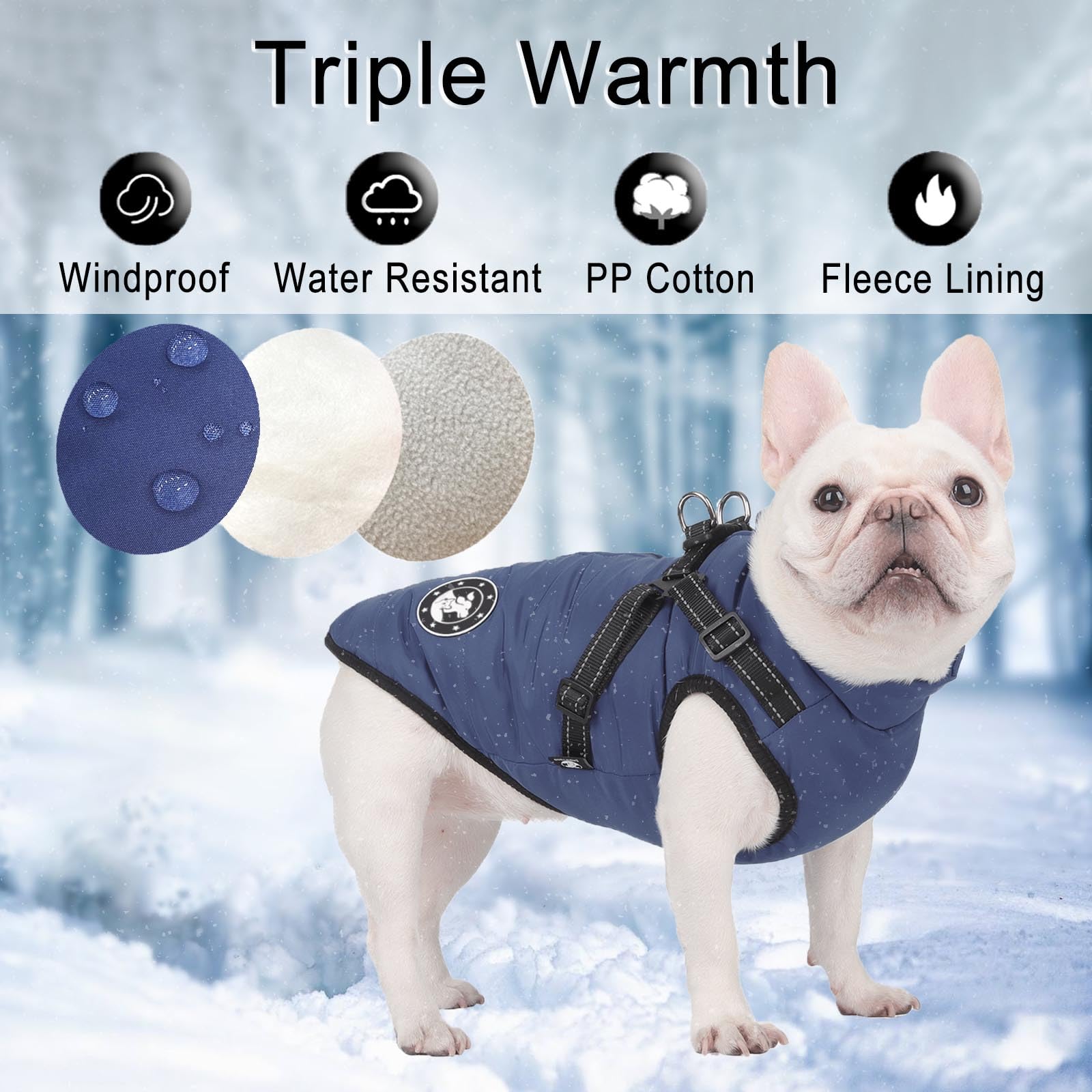 Cappotti per cani impermeabili con imbracatura Vestiti per cani caldi e confortevoli Lavabili in lavatrice Design a strisce riflettenti Resistente anello a D da mettere e togliere comodamente