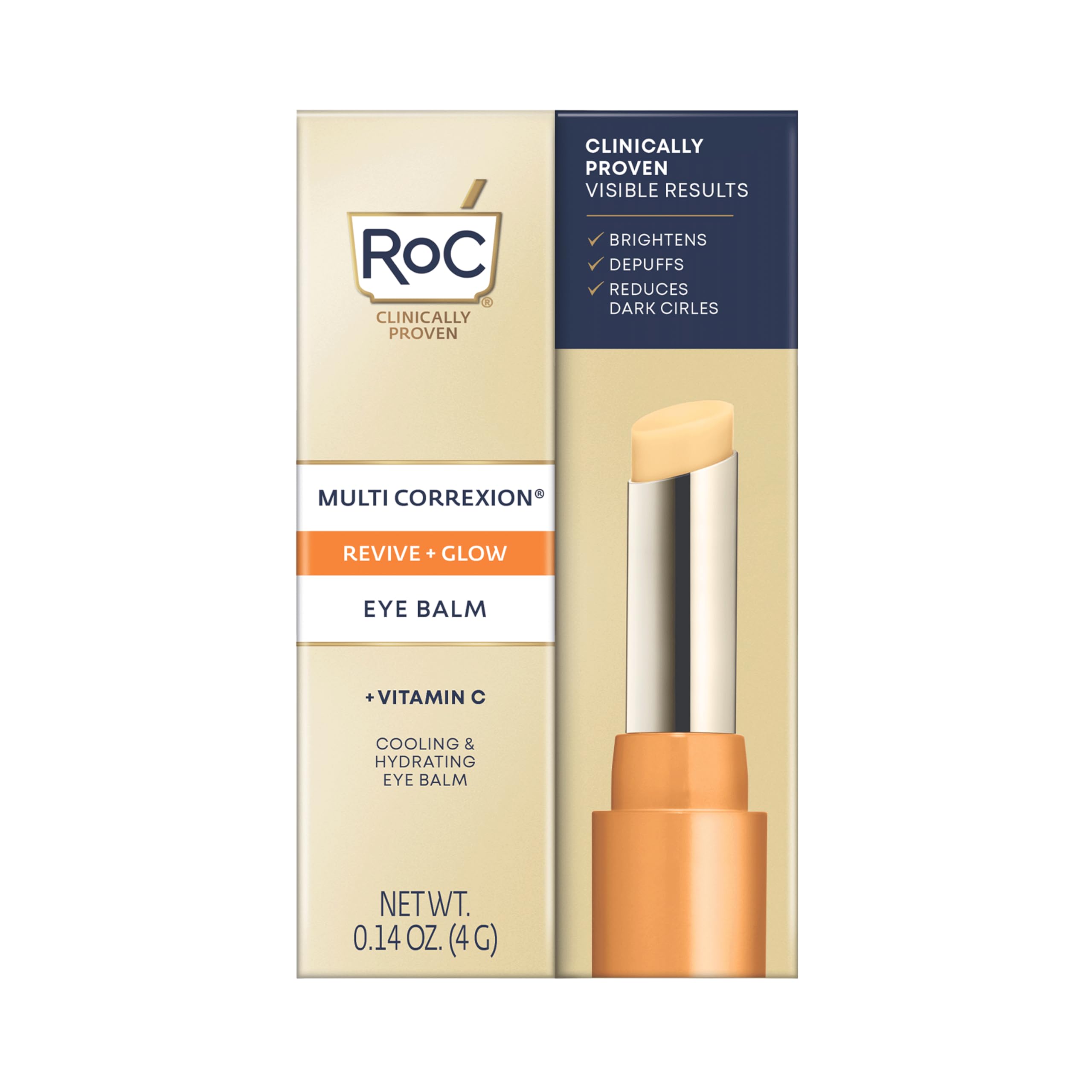 RoC Multi Correxion Revive + Glow Eye Balm, Vitamin C + Peptide Formula, Dark Circle Reduction, Touchless Application Eye Cream - 4g