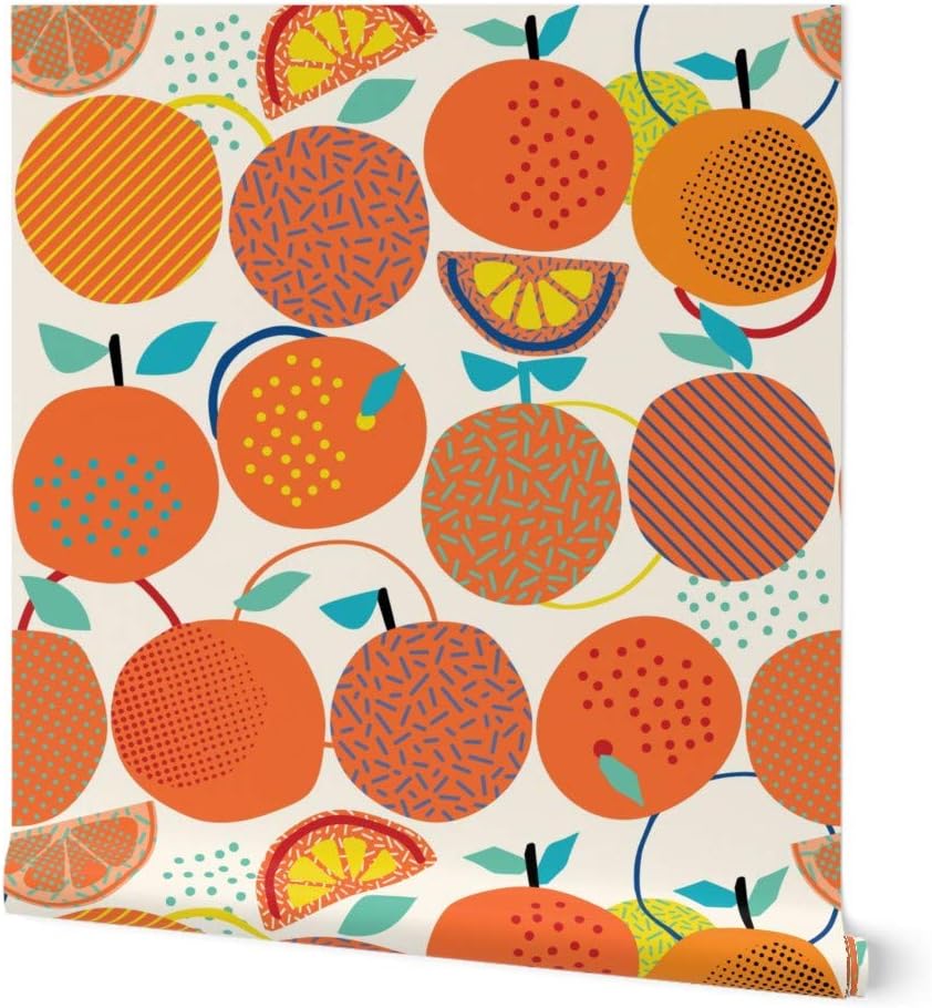 Removable Wallpaper 3ft x 2ft - Fresh Oranges Cute Bright Orange Fruit Modern Abstract Citrus Custom Pre-Pasted Wallpaper by Spoonflower