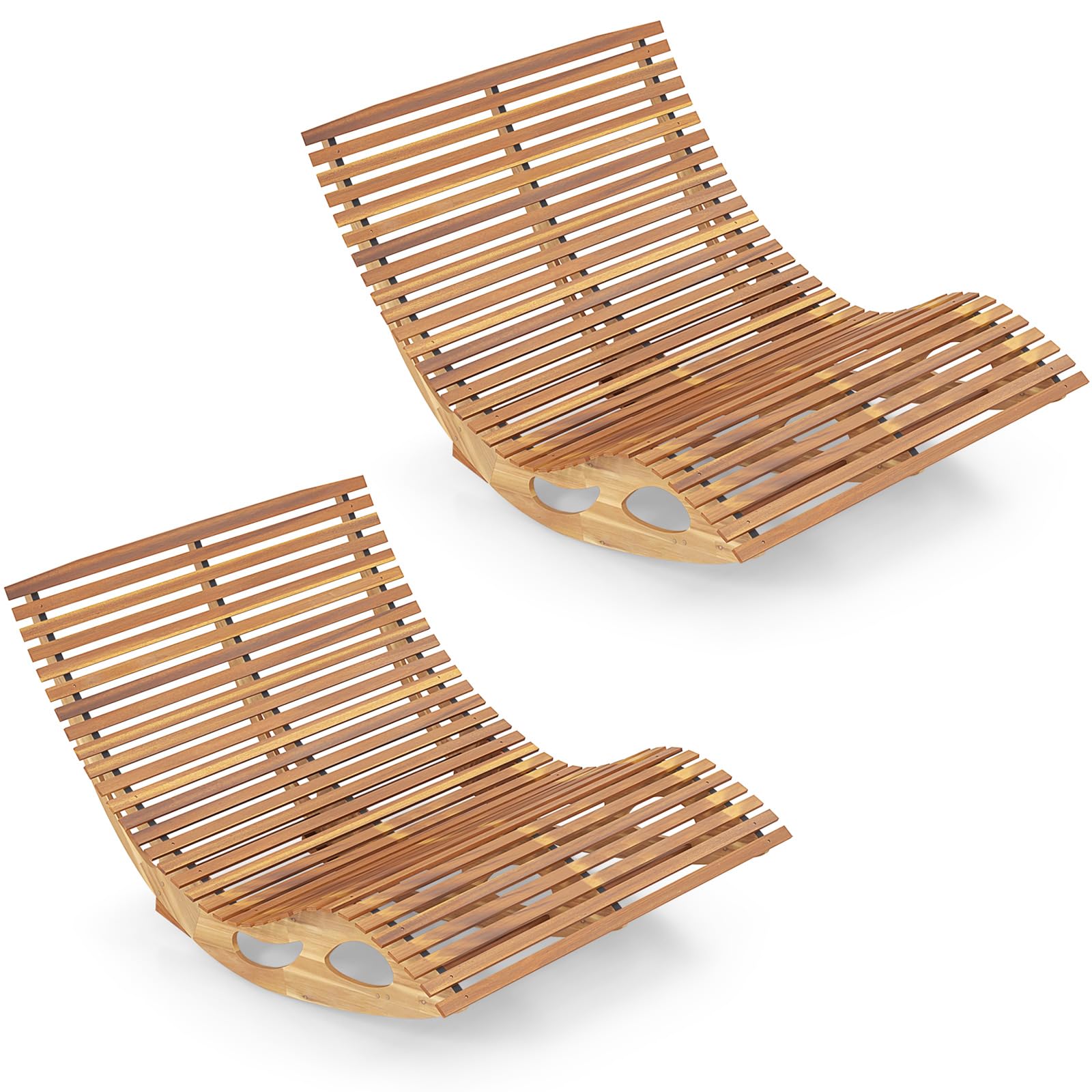 Tangkula Acacia Wood Rocking Sunbed Set of 2