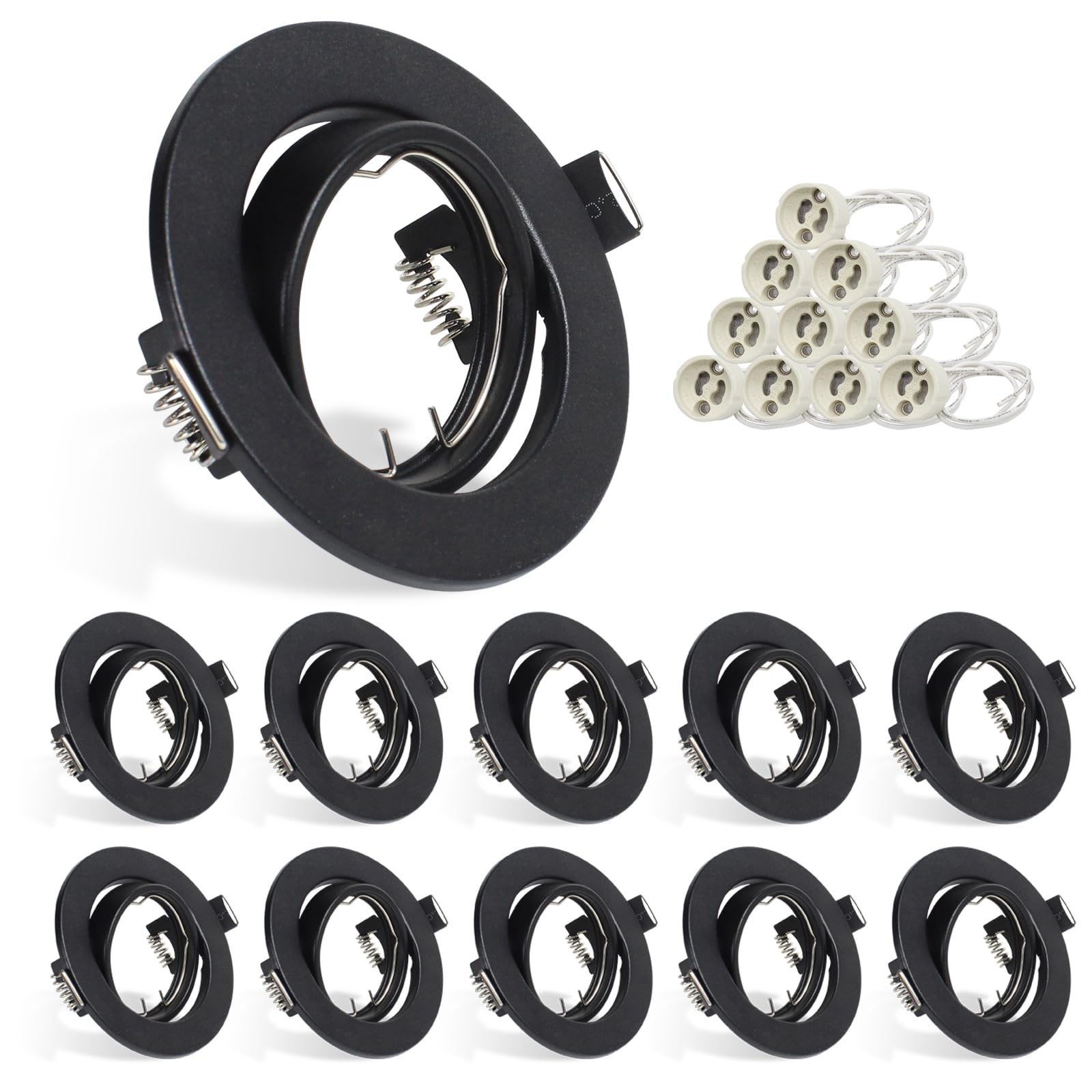 HiBay 10x Spot Lights Ceiling GU10 Downlights 360° Tiltable Recessed Ceiling Lights Round Black Spotlights for Kitchen Hallway, 240V, 90mm Outer Diameter, 68-85mm Cut-Out Holes, Without Bulb