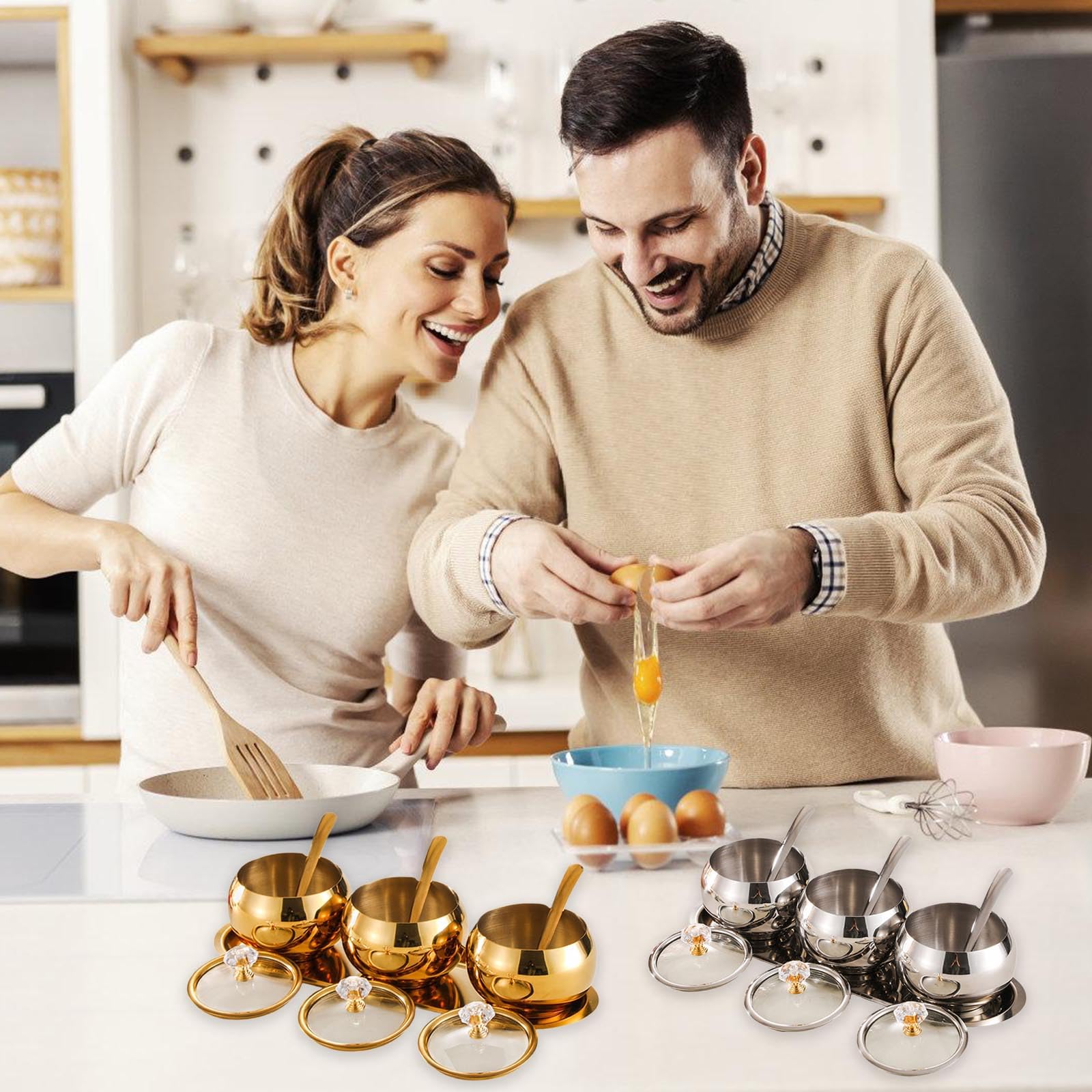 Générique Coffret d ' assaisonnement Polyvalent en Acier Inoxydable 304, 3 Compartiments, Pots à épices avec cuillères de Service et Plateau, boîte d ' assaisonnement avec cuillère