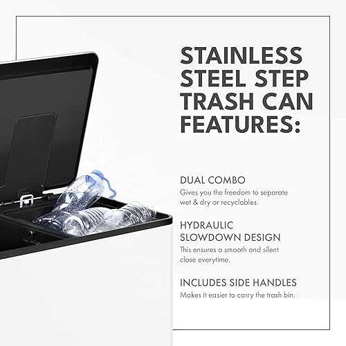 Miniatura 3 de ToiletTree Products Cubo de basura blanco de acero inoxidable  Cubo de basura de 16 galones con tapa de cierre suave  Cubo de basura de doble