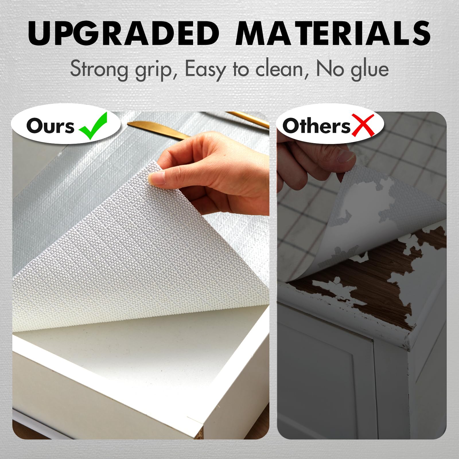 Viseeko Revestimientos para cajones y estantes para armarios de cocina: papel antideslizante no adhesivo, fuerte agarre, impermeable, fácil de limpiar para cómodas, estantes, armarios, escritorios