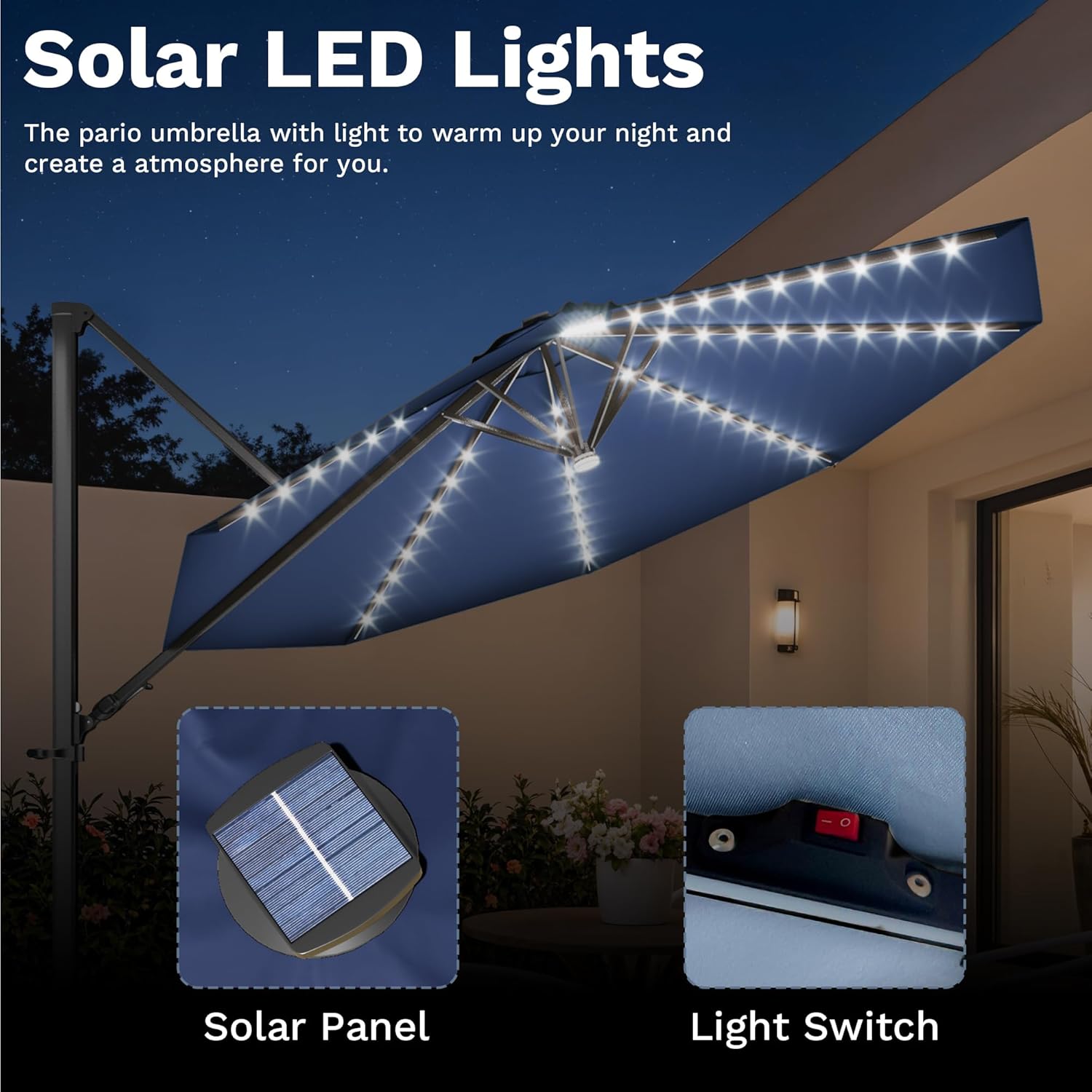 Solar LED lights with solar panel and light switch