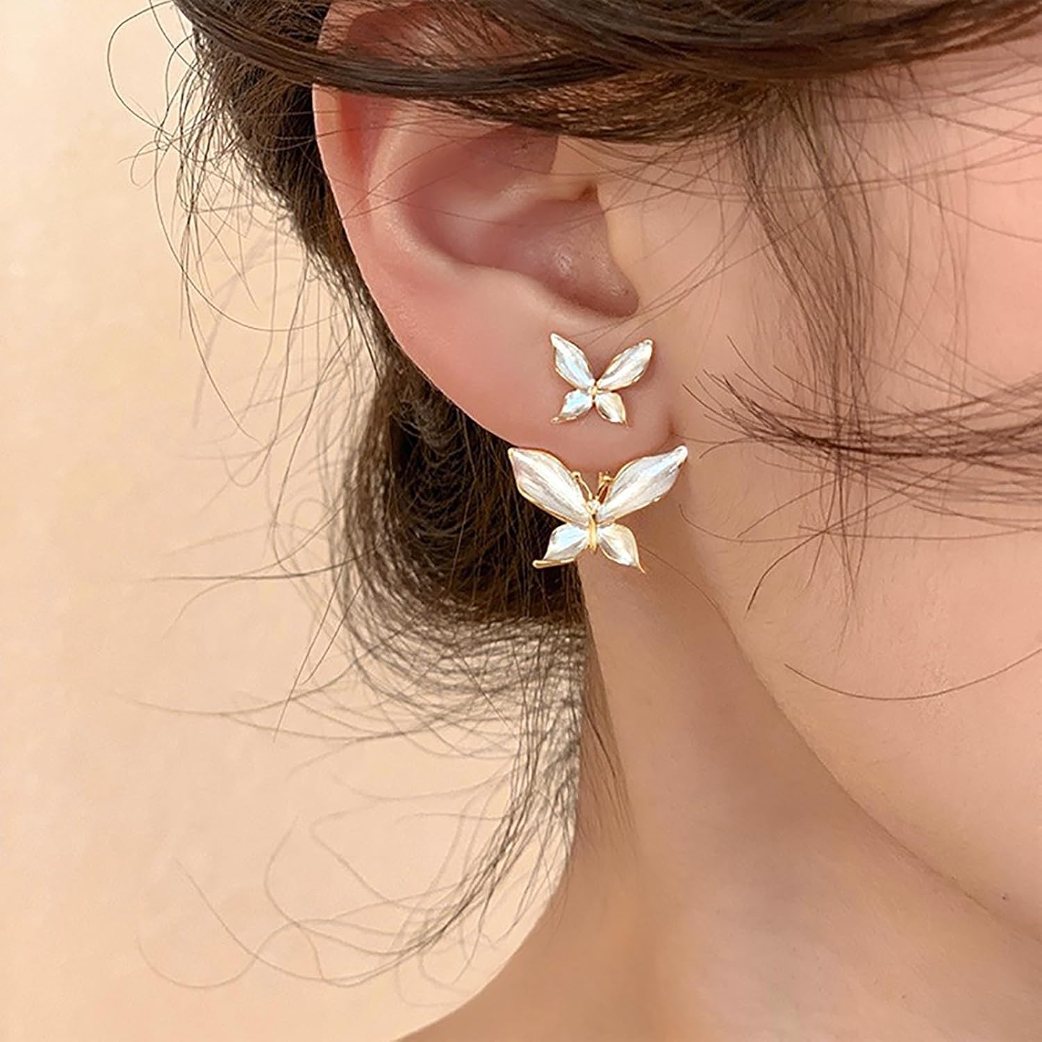 Boho Butterfly Ear Jacket Earrings Butterfly Drop Dangle Earrings White Butterfly Stud Earrings Charm Wedding Earrings Two Ways Front Back Earrings for Women and Girls Gifts - Image 9