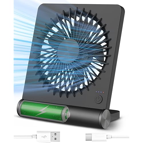 Small Desk Fan,Rechargeable USB Fan Battery Operated,Ultra Quiet, Strong Wind, 3 Speeds Travel Fans