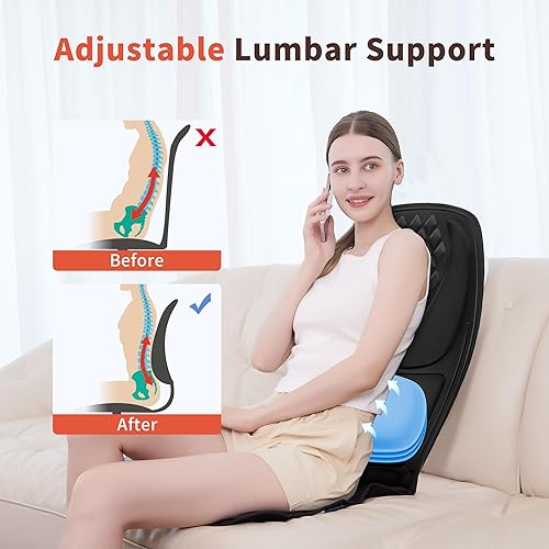 Miniatura 7 de Masajeador de espalda para silla con 8 motores, almohadilla para silla de masaje, masajeador de asiento con soporte lumbar, almohadilla térmica para