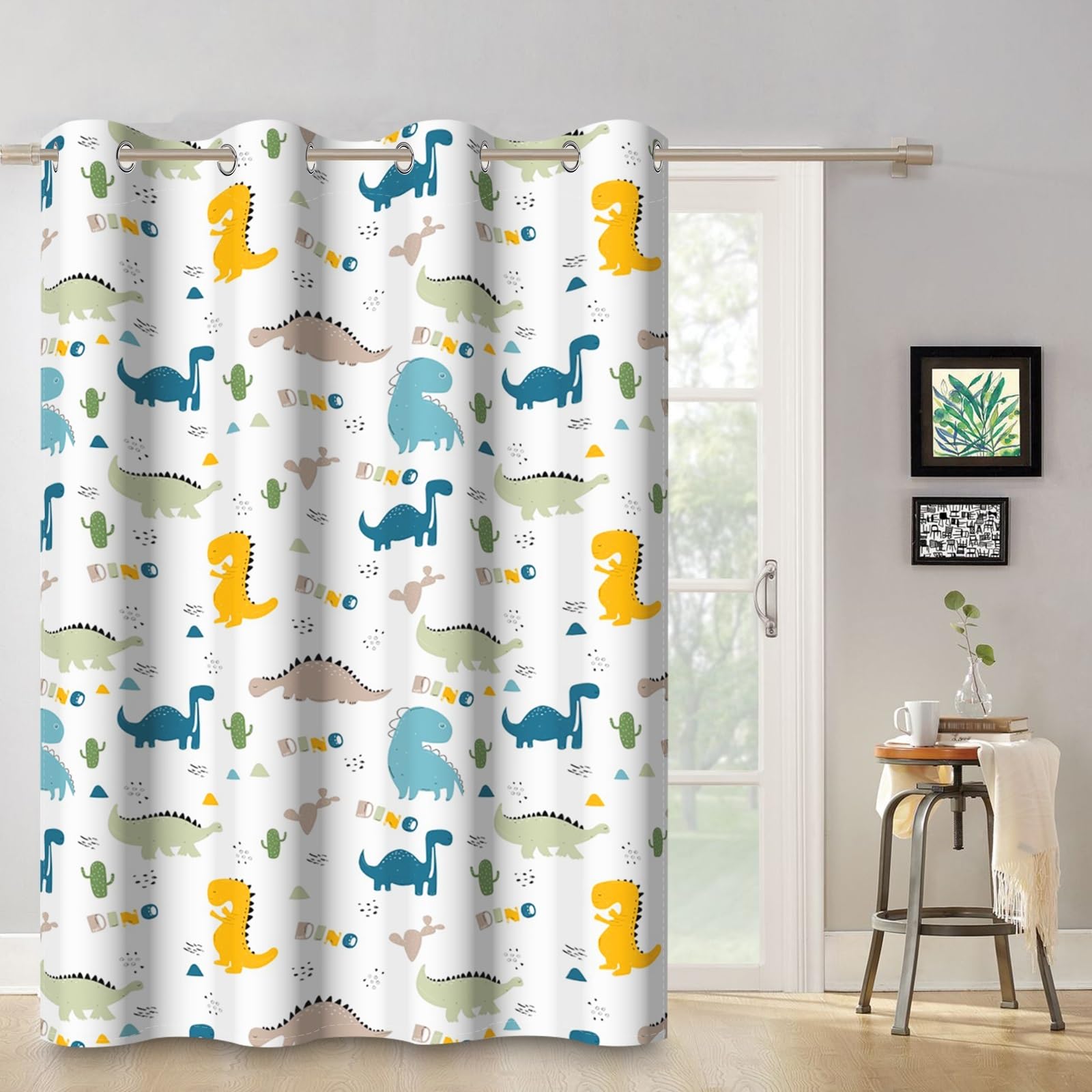 107x160cm Dinosaurier-Cartoon Verdunkelungsvorhang für Kinderzimmer Niedlicher Dino Tierdruck Ösenvorhänge Thermo Tüllenvorhänge Raumteiler Fenstervorhänge für Baby-Spielzimmer,1-Einzelpaneel