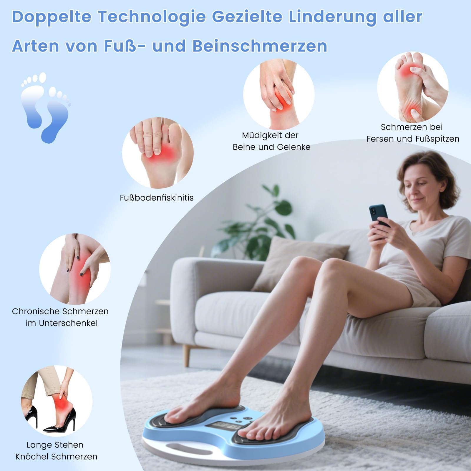 Medic Durchblutungsstimulator Beine, EMS Fußmassagegerät mit 4 TENS Elektrodenpads, Durchblutungsstimulator für Füße und Beine – fördert Durchblutung, lindert Fußschmerzen & entspannt Muskeln