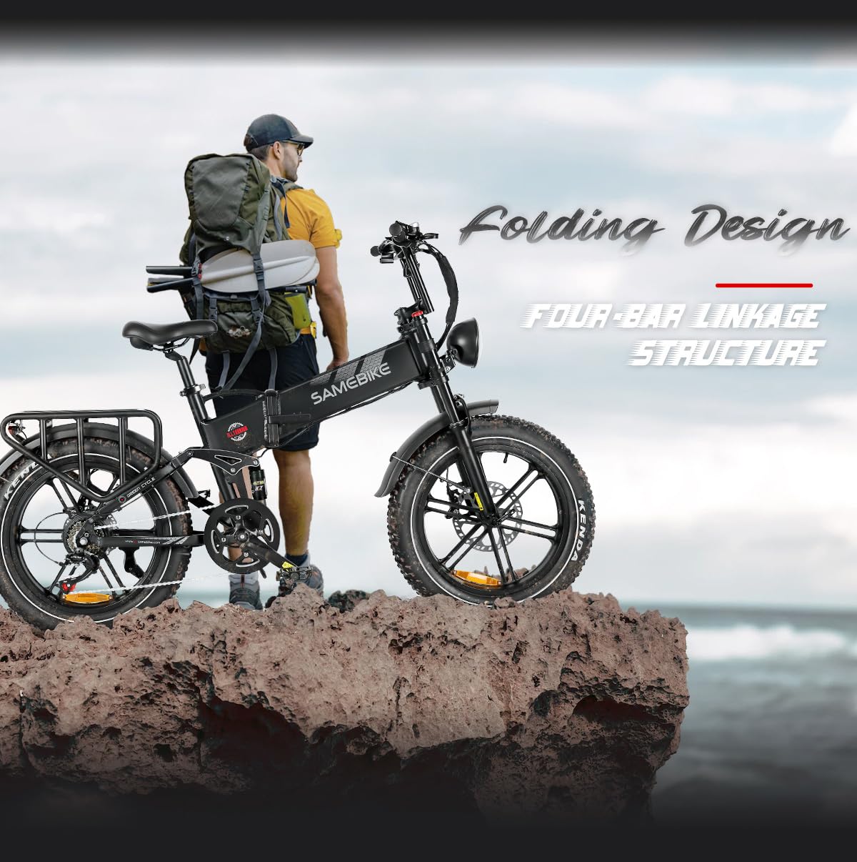 SAMEBIKE Fat Tire Bicicletta Elettrica per Adulti 20"×4.0",Pieghevole Bici Elettrica,Mountain Beach Snow Ebike Adulto,Batteria Rimovibile 48V17AH,Bici Elettriche per 7 Velocità