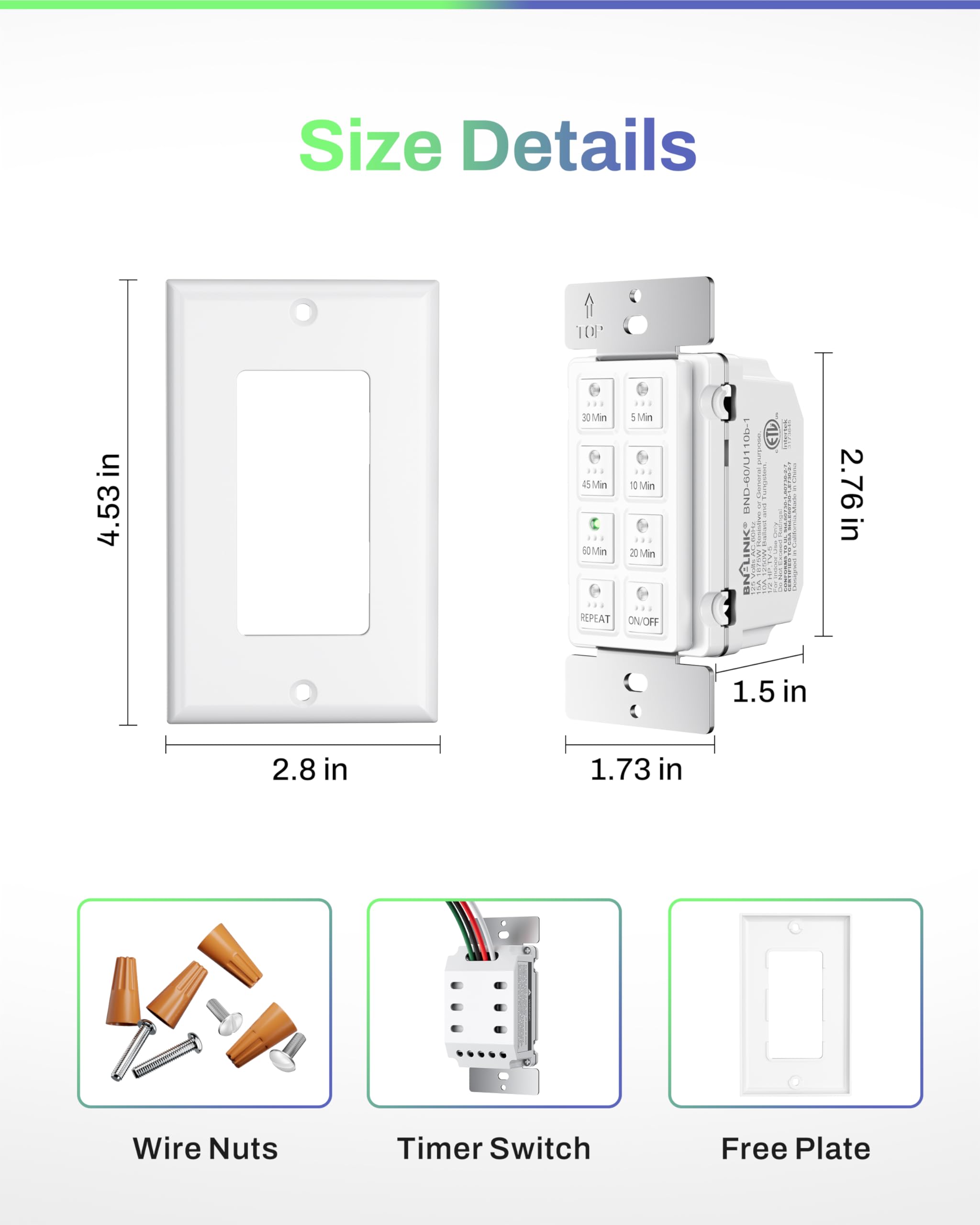 BN-LINK - Interruptor de temporizador digital de cuenta regresiva en la pared con botón pulsador de 5-10-20-30-45-60 minutos, para ventilador de baño, temporizador de luz en la pared, requiere neutro,
