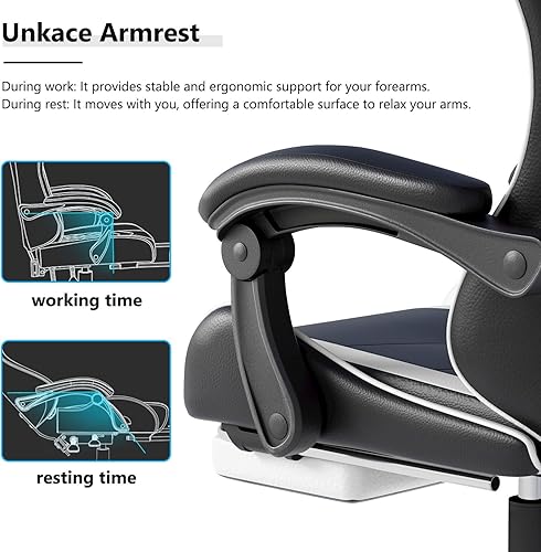 Miniatura 6 de Silla de juegos con reposacabezas y soporte lumbar, silla ergonómica de oficina con respaldo alto, silla de escritorio ejecutiva para computadora de