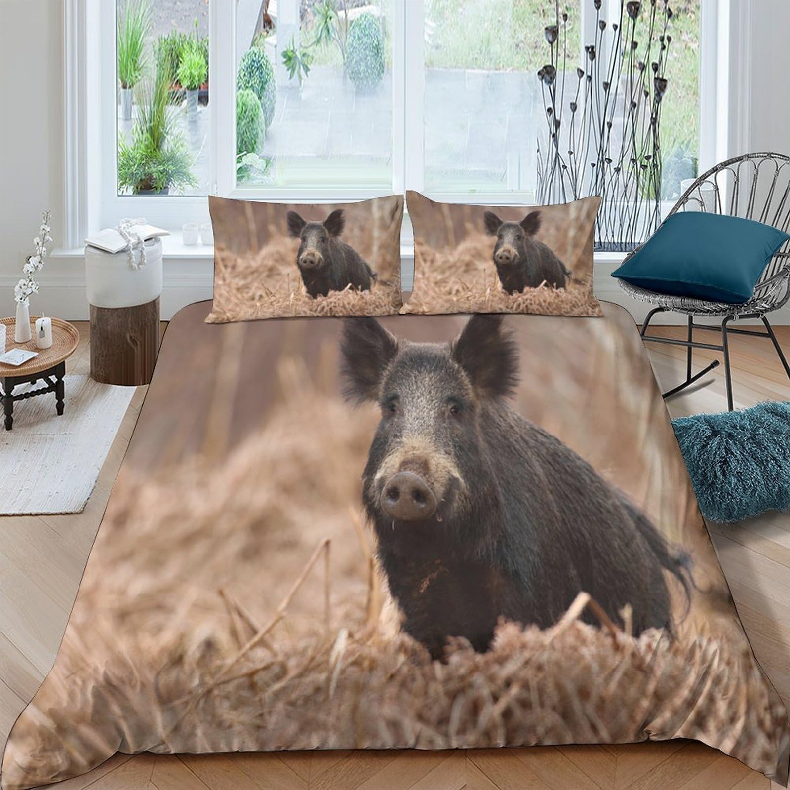 Ctjqhvkz Style-8 3D Printed Wild Boar Fitted Sheet Microfiber Soft Breathable Forest Scene Bed Cover For Bedroom Dorm Decor Single（135X200cm）