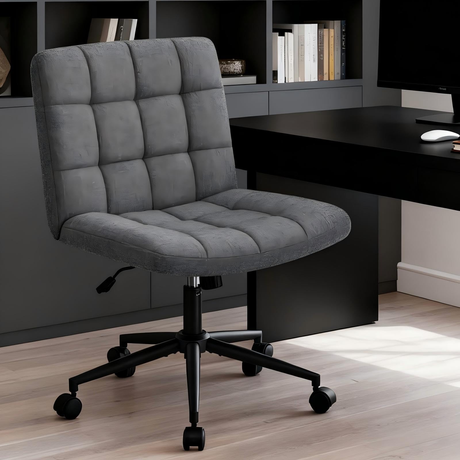 Hellove Chaise De Bureau à Domicile avec Assise Large, Chaise CroiséE à roulettes, Chaises De Bureau sans Accoudoirs en Tissu Lin, Fonctions Pivotantes Et Inclinables RéGlables en Hauteur, Gris