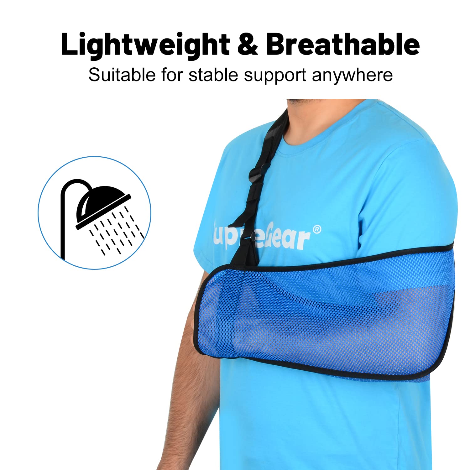 supregear Mesh Arm Sling, Adjustable Lightweight Comfortable Shoulder Arm Immobilizer Sling Breathable Right Left Shoulder Stabilizer Support for Injured Arm Elbow Wrist Hand (Blue)