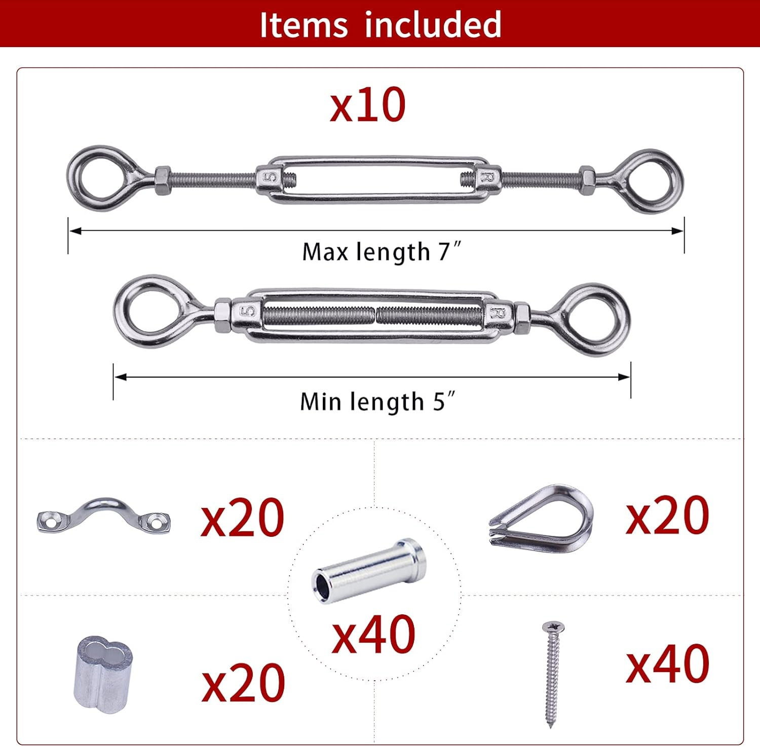 🔥 Hоt Dеаlѕ Muzata 10Set 1/8 Cable Railing Kit Hardware Heavy Duty Turnbuckle M5 Eye to Eye for Wood Post Wire Rope Stainless Steel Angle Adjustable WoodLoft System Deck Stair 10 Cable Lines CK01,CA4 CA5