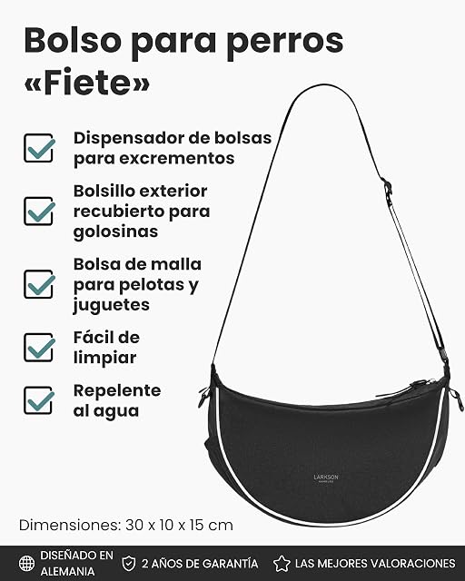 Foto 2 de 8 de LARKSON Half Moon Bag para Perros Negro - Fiete - Bolso Bandolera para Pasear al Perro Reflectante