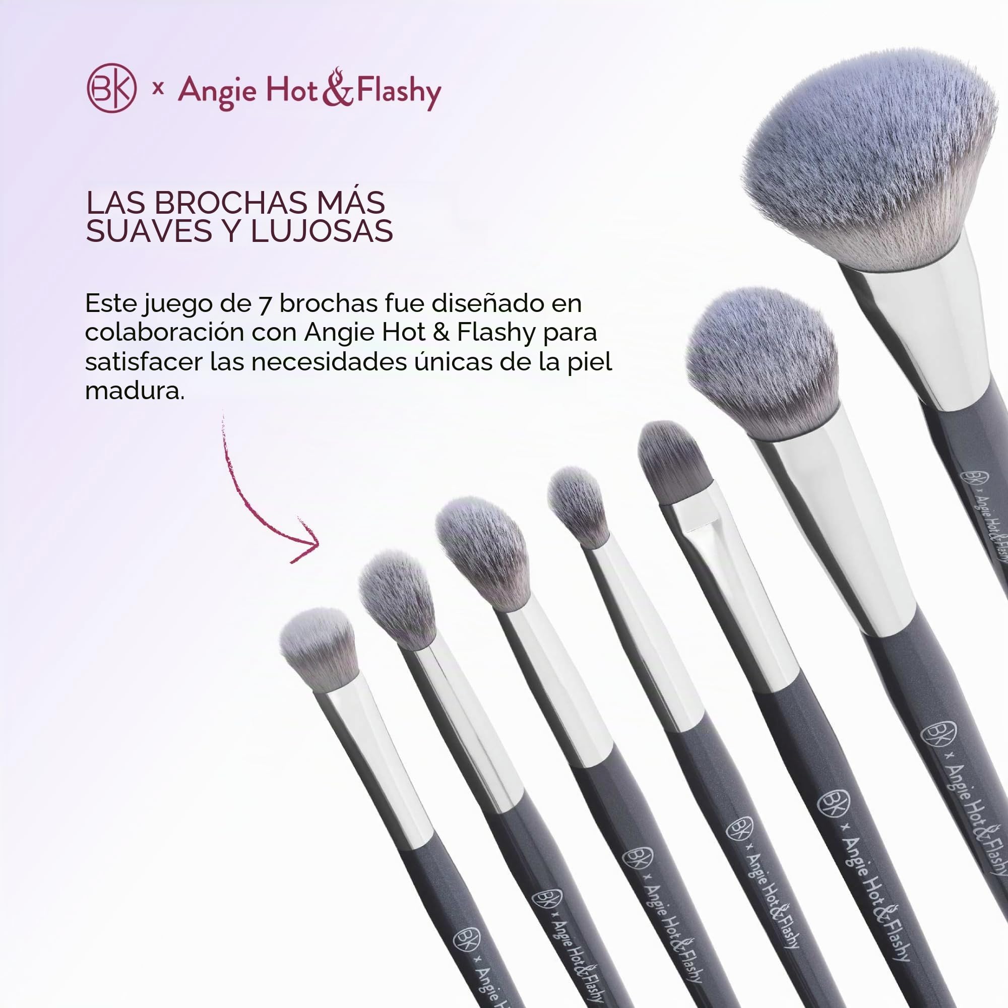 BK BEAUTY BRUSHES - ANGIE HOT & FLASHY - Juego de brochas de maquillaje (7 piezas) - Brochas de maquillaje para bases líquidas o en crema - Corrector debajo de los ojos | Brocha de maquillaje