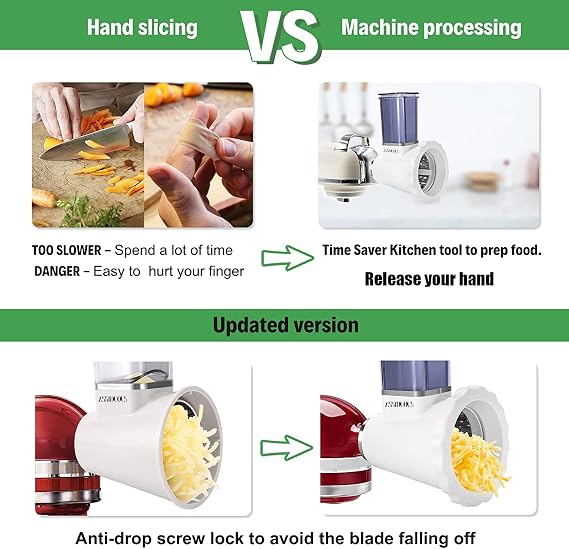 ملحق تقطيع التقطيع لخلاط KitchenAid Stand ، مبشرة الجبن ، مقسم لجميع الأغراض ، قاطع الخضار ، قاطع الفاكهة ، مرفق محضر السلطة