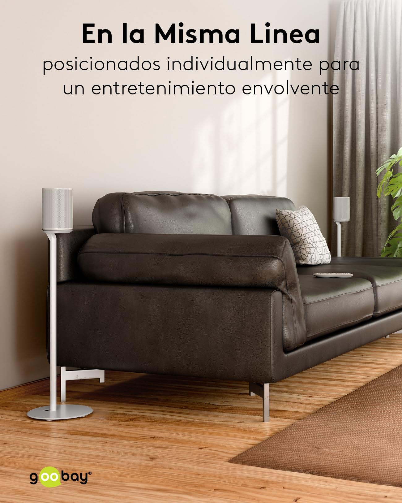 goobay Soporte Altavoz para Sonos Era 100 - Altura 71,5 cm - hasta 3 kg - Acero Blanco - Gestión de Cables - 71983