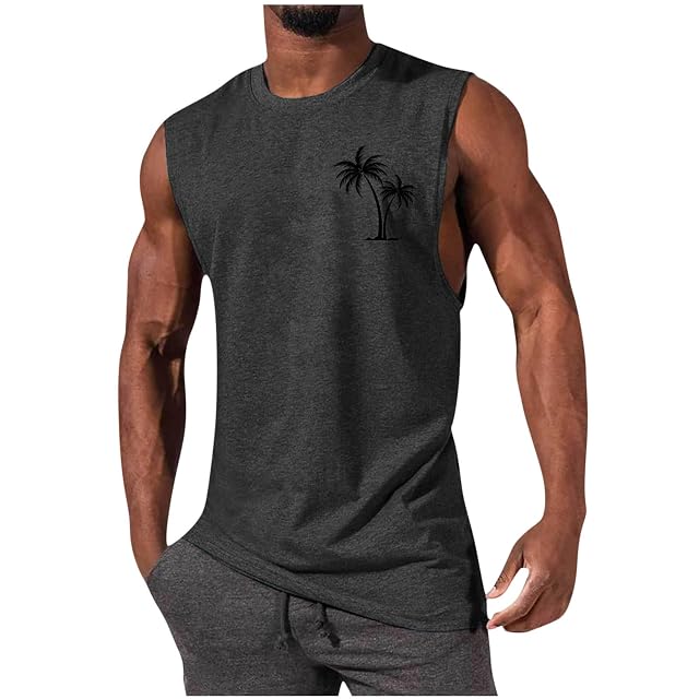 Mens Workout Tank Tops Gym Cut Off Sleeveless T Shirt Bodybuilding Fitness Muscle Athletic Tank Top Palm Tree