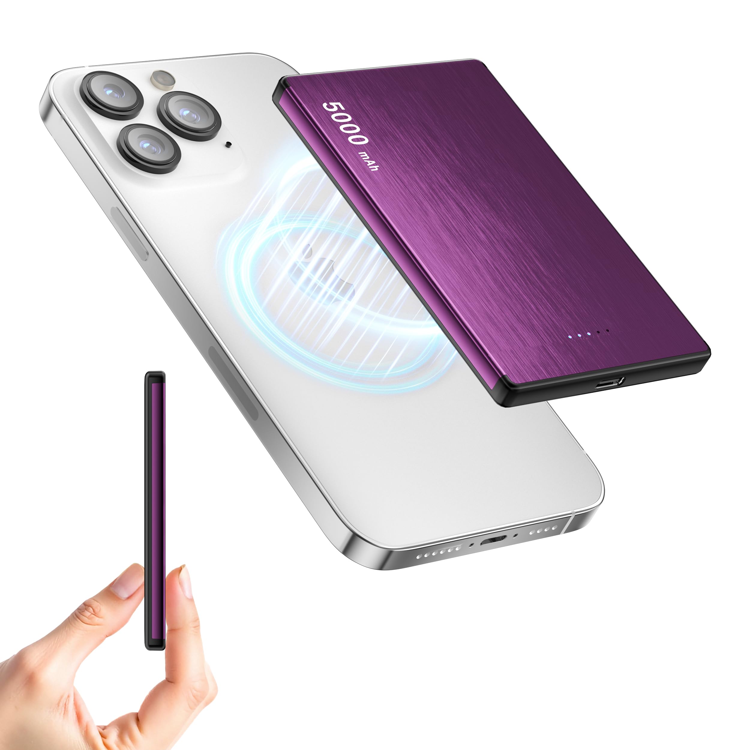 Power bank Magnetico, 5000mAh Caricabatterie Portatile Wireless PD 20W con Cavo USB-C, Power Bank Wireless, Compatibile con iPhone 15/14/13/12/Mini/Pro/Pro Max (bianca