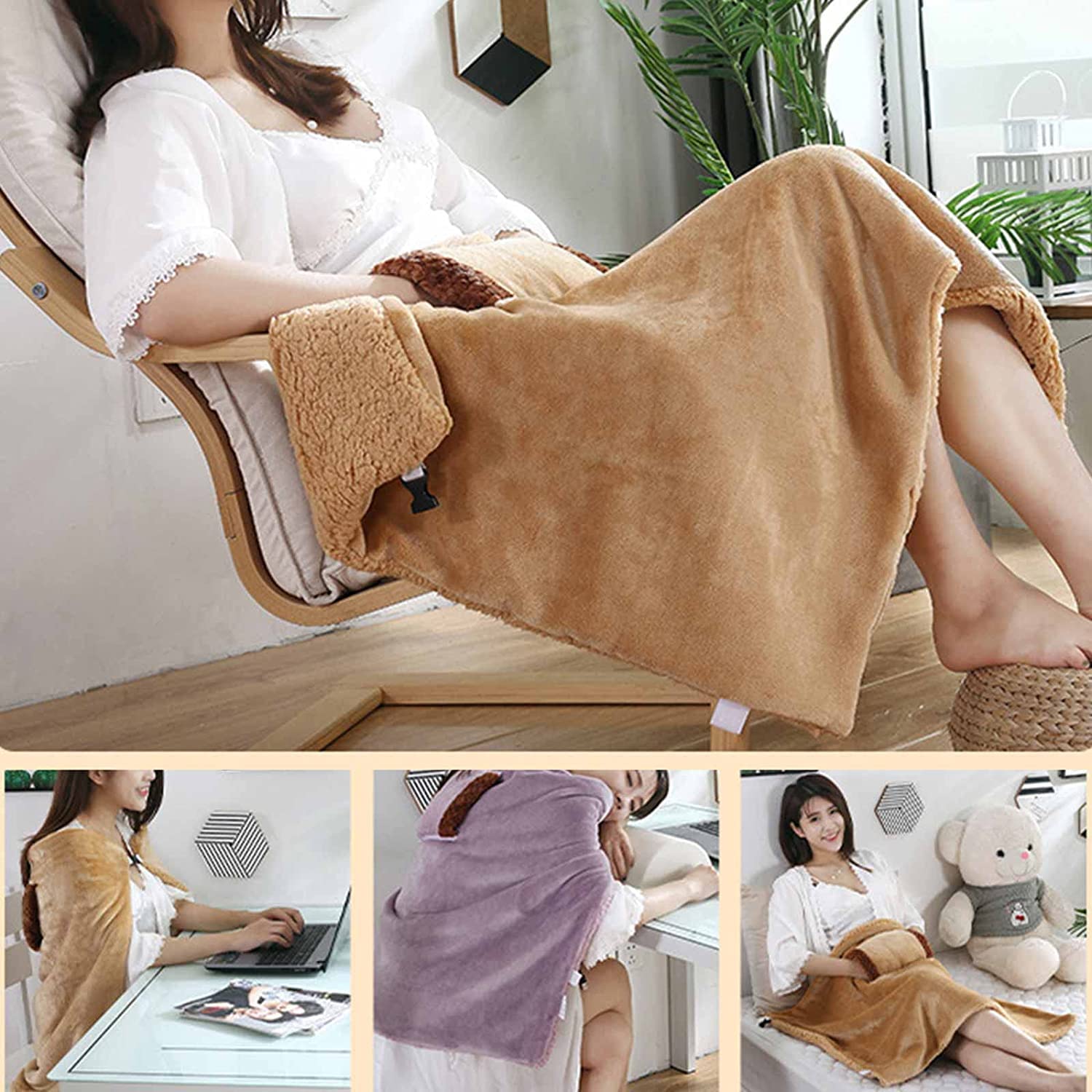 Scialle riscaldata con USB, coperta riscaldata e riscaldata, coperta elettrica in flanella, riscaldata e lavabile, per viaggi, ufficio, casa, all'aperto e veicolo, 60 x 80 cm.