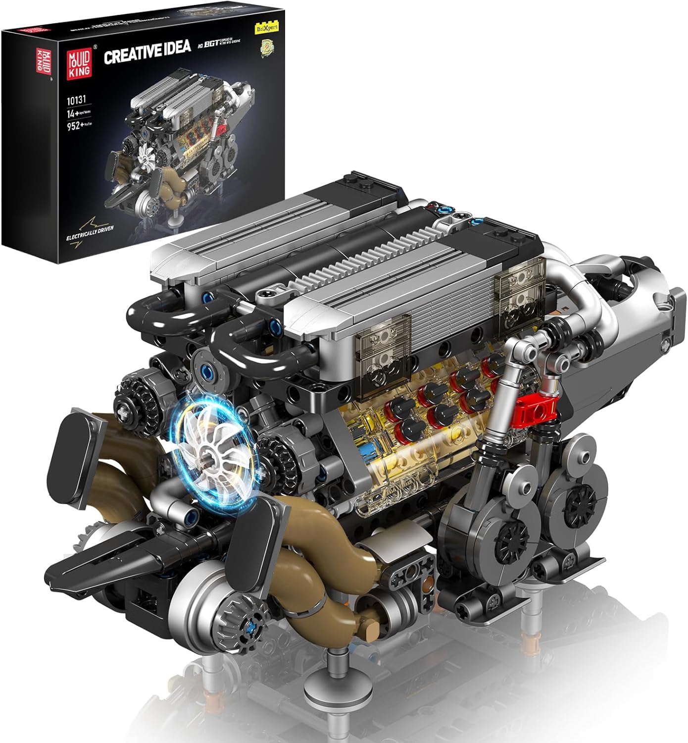 Mould King 10131 Tecnología W16 Kit De Motor Bloque De Construcción Bloque De Fijación del Modelo De Motor Adulto Kit De Motor De Cuatro Turbocompresores Motor Simulado (952 Piezas)
